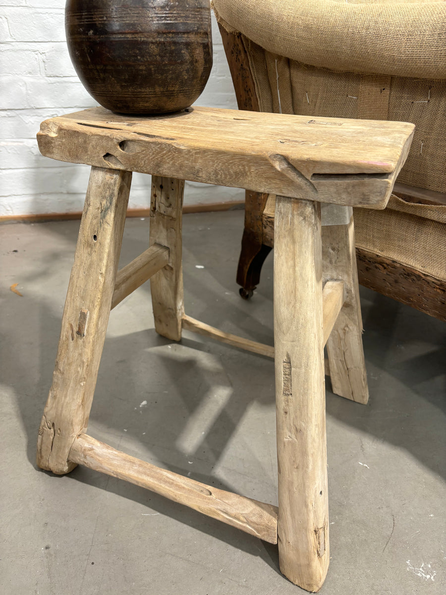 Vintage Rustic Elm Stool Society House