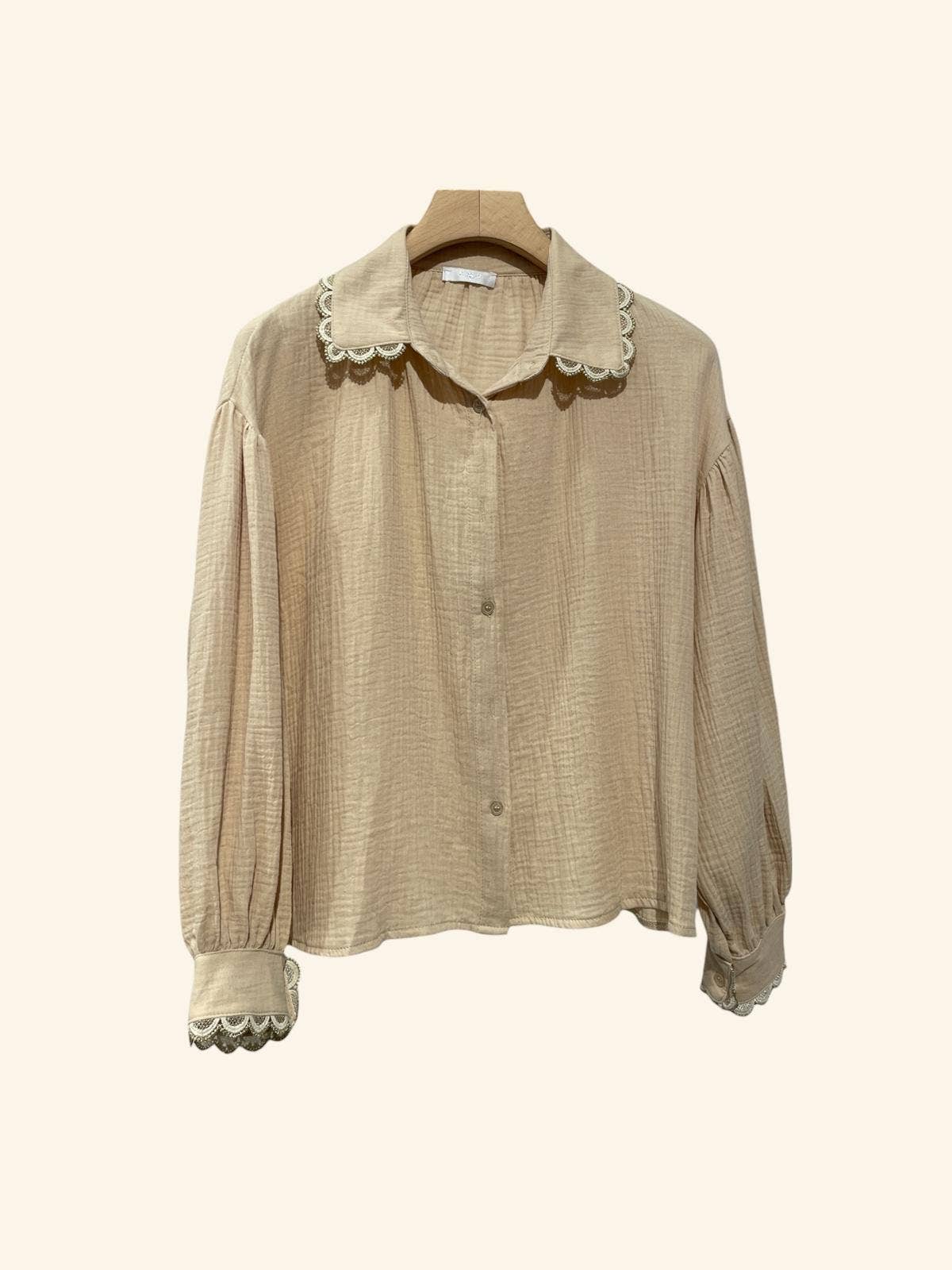 Cotton Gauze Shirt & Lace Trim