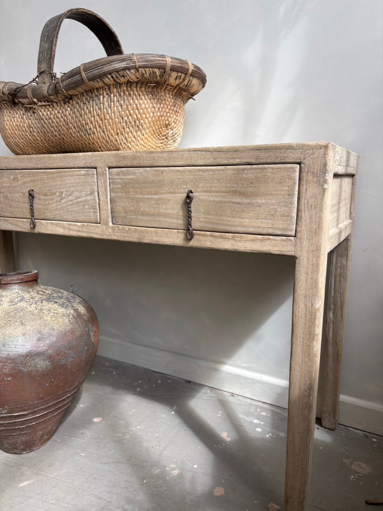 Vintage Elm 3 Drawer Console