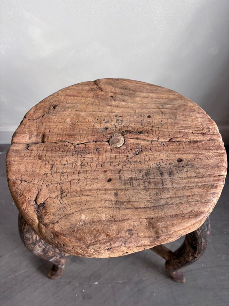 Antique Round Elm Side Table
