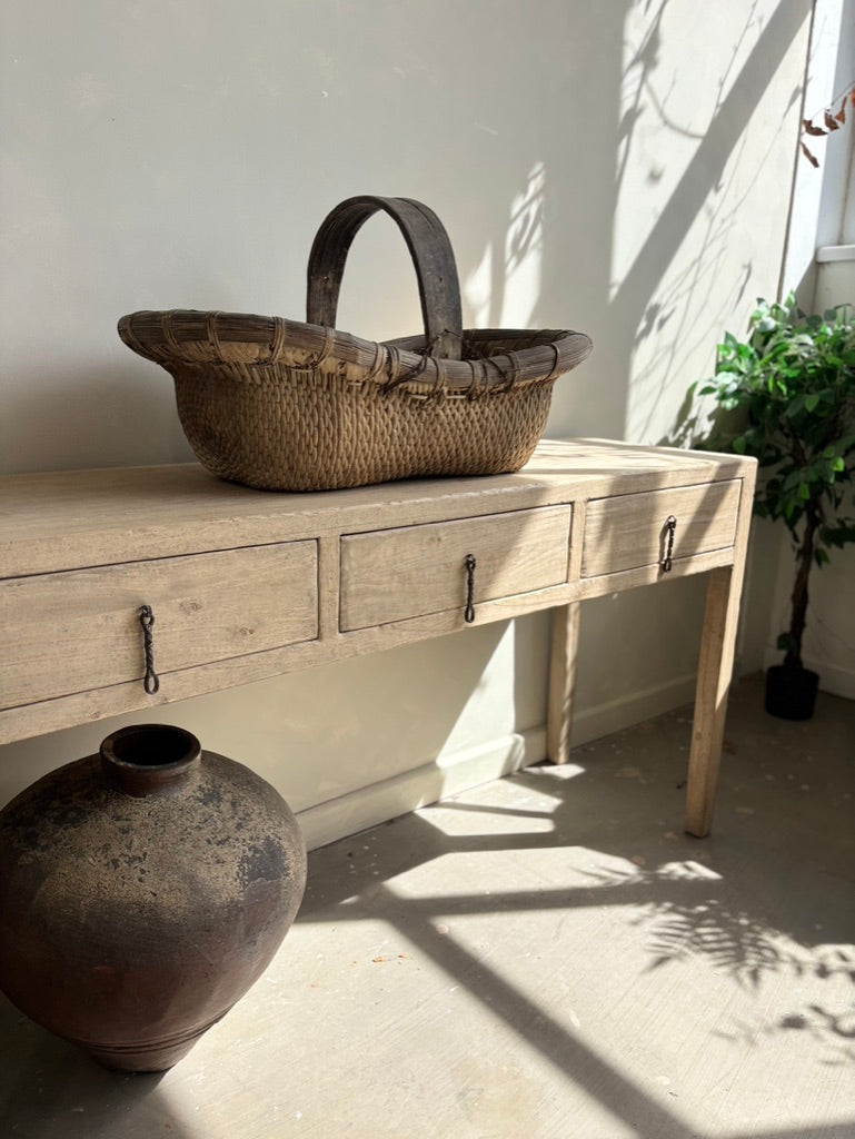 Vintage Elm 3 Drawer Console