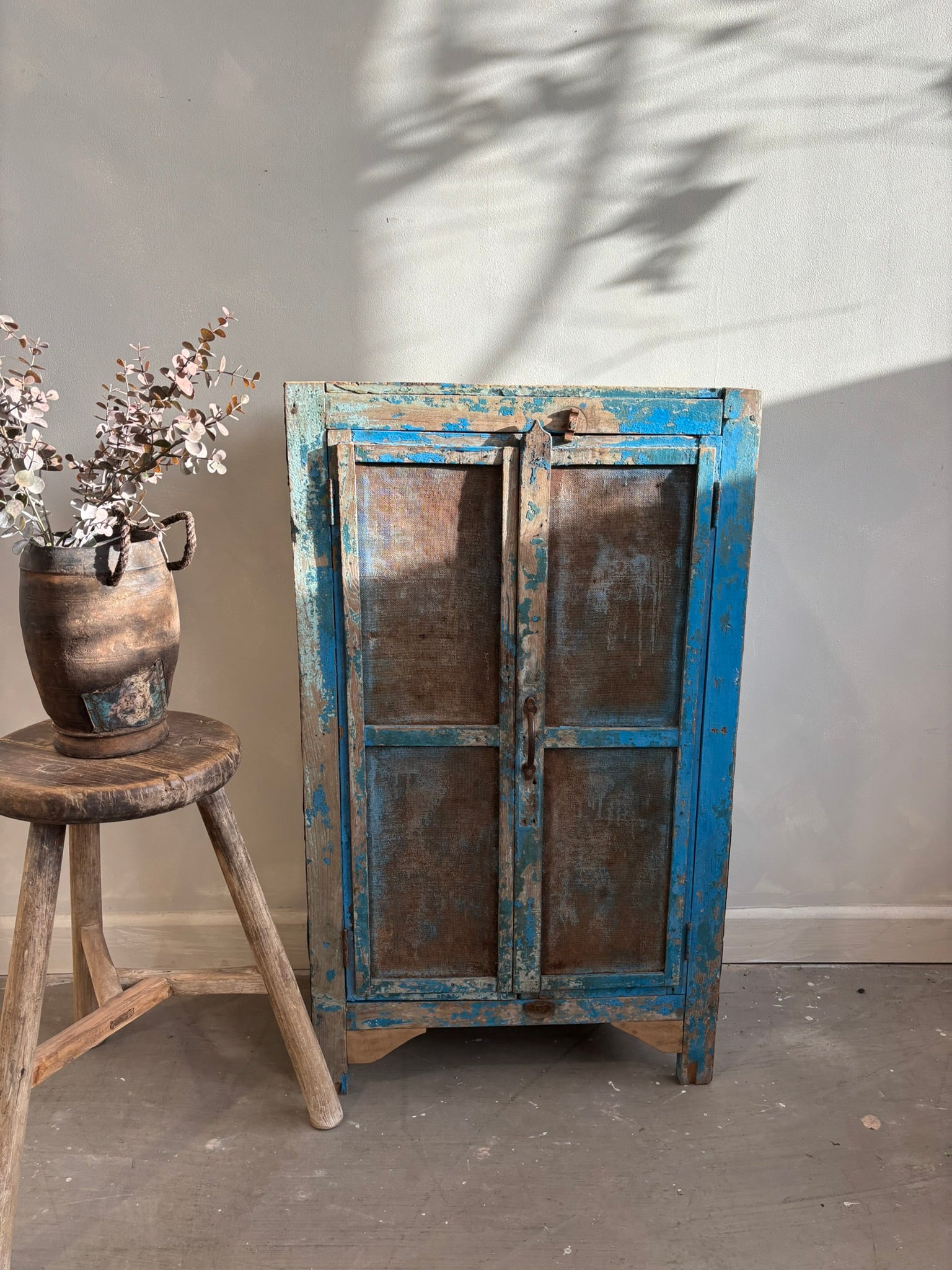 Vintage Indian Distressed Blue Cabinet