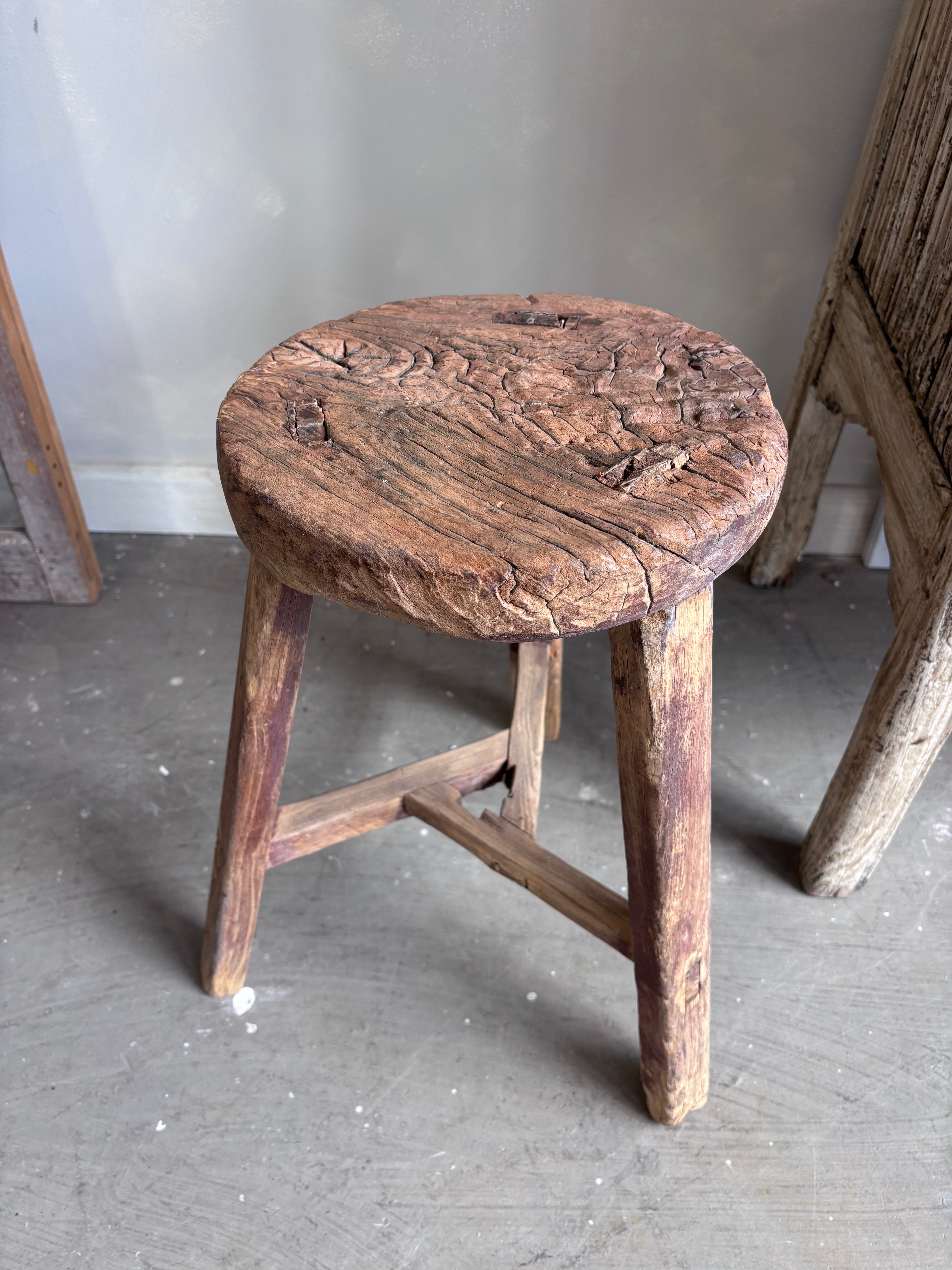 Antique Round Elm Stool
