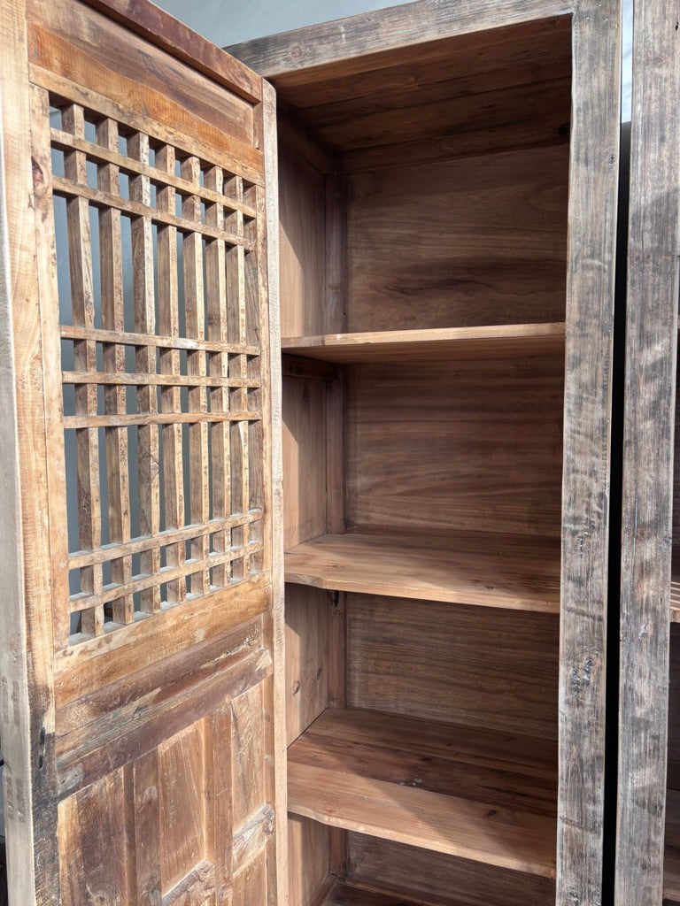 Distressed Cupboard with Original 19th Screen Door