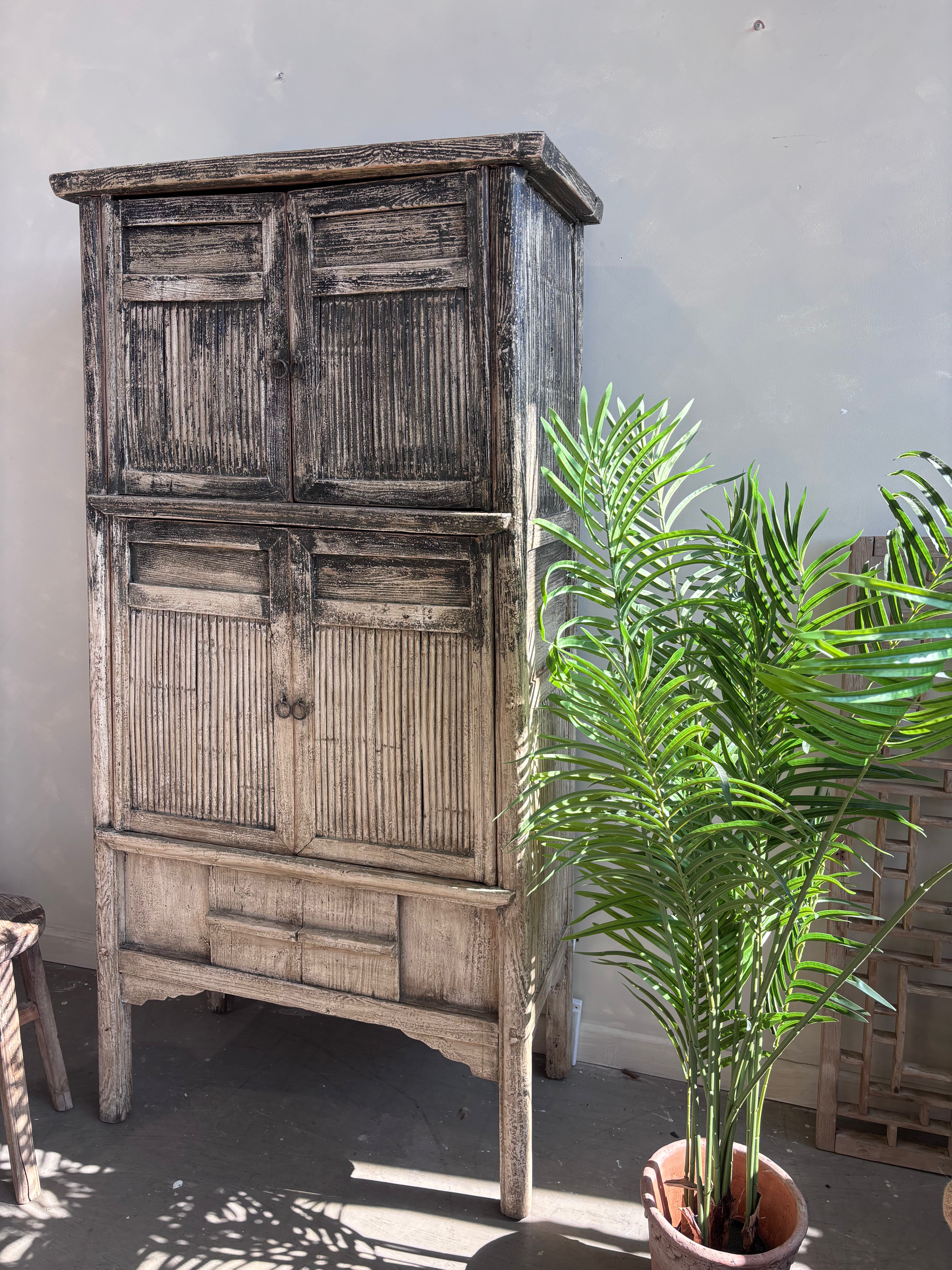 Vintage Cupboard with Original Bamboo Panels