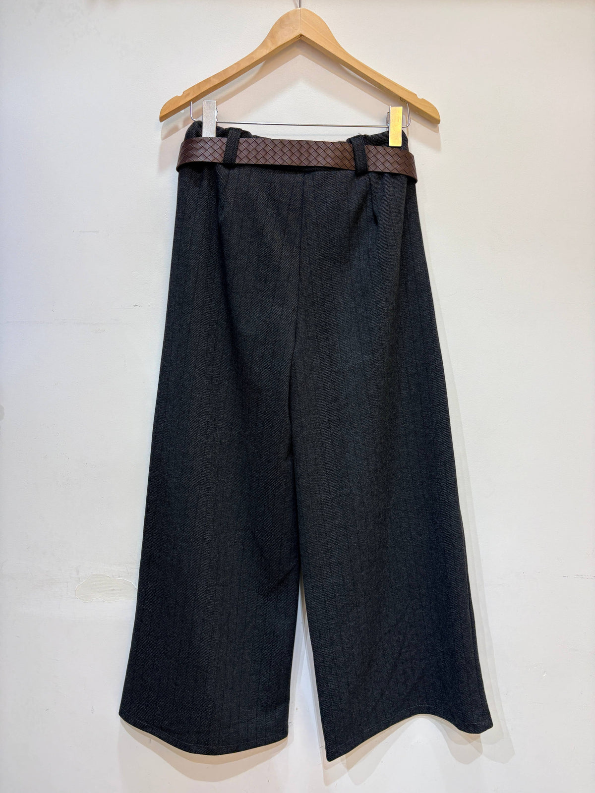 Wide Leg Herringbone Trousers