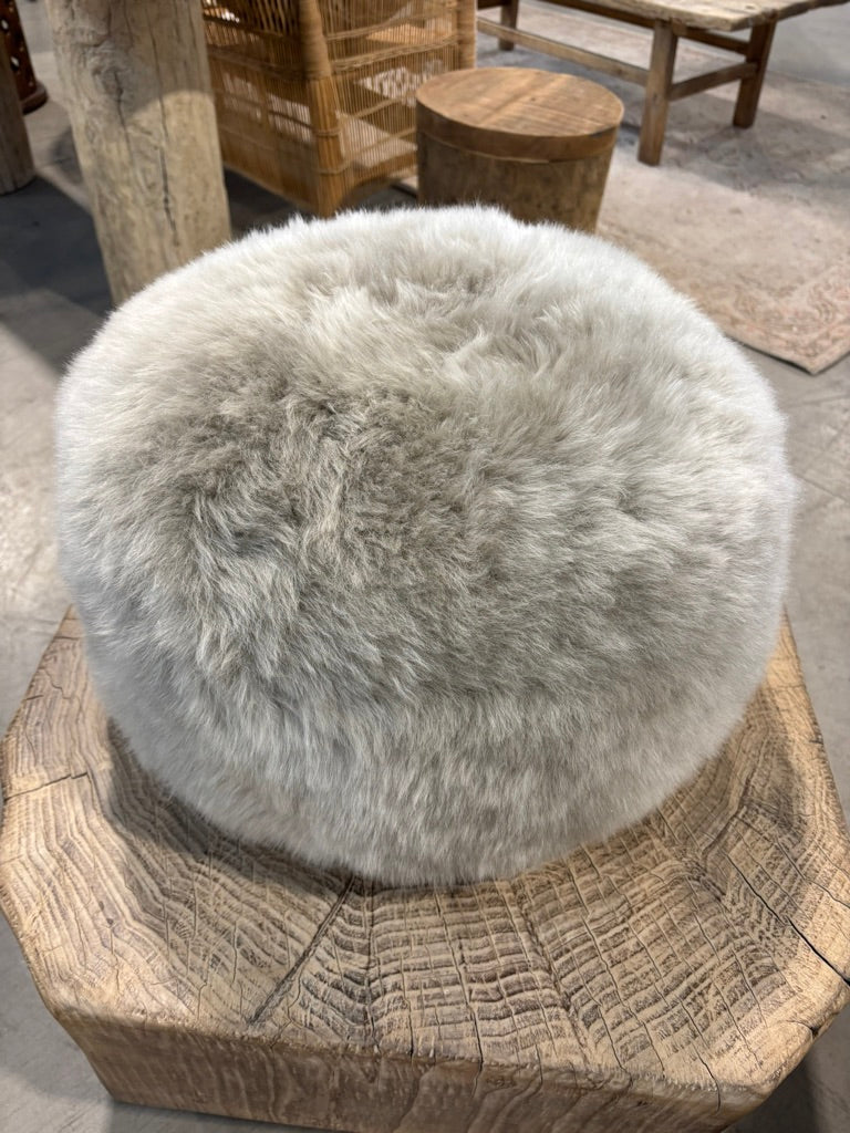 Taupe Sheepskin Pouffe