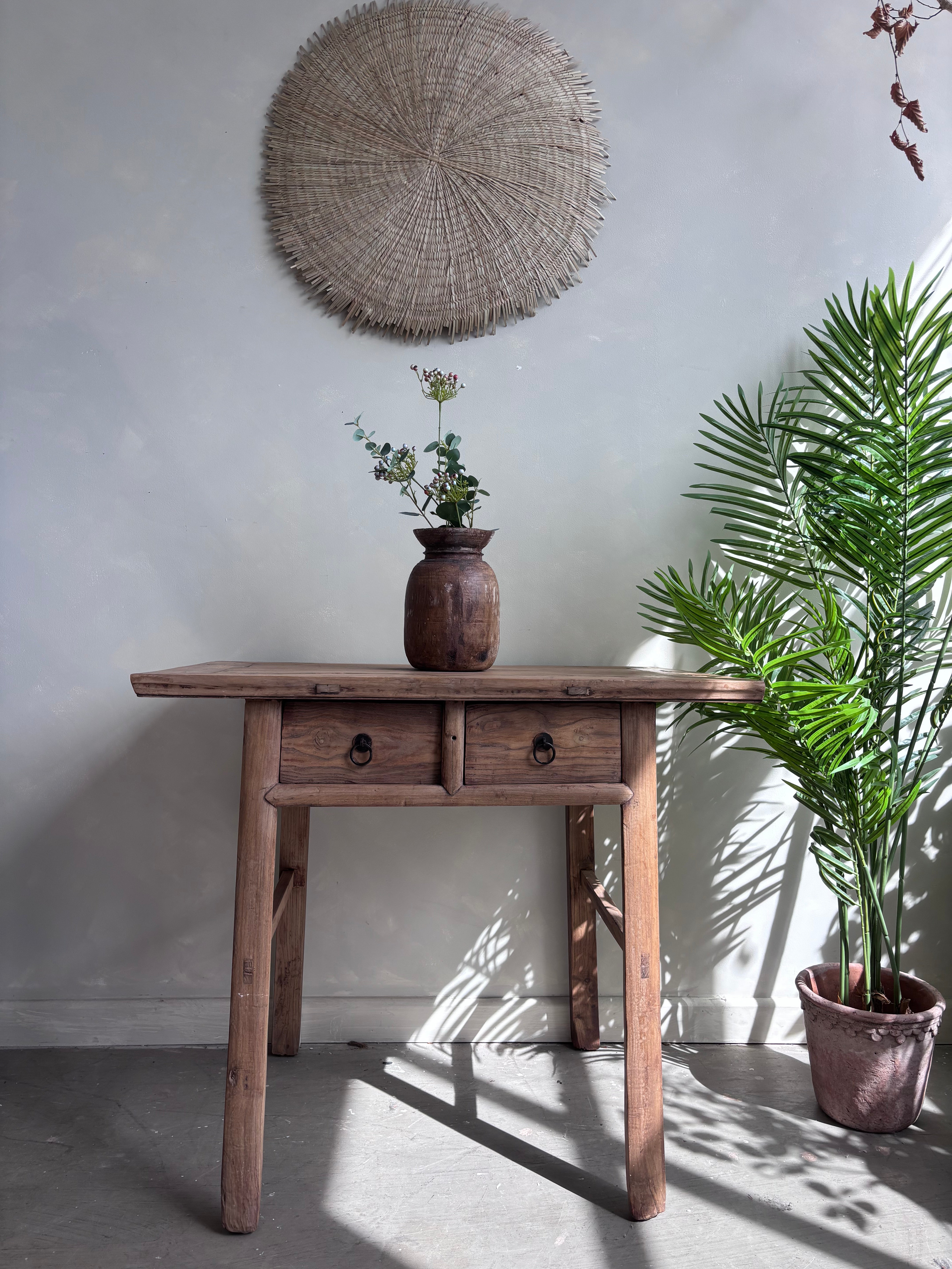 Vintage Elm 2 Drawer Console/Desk