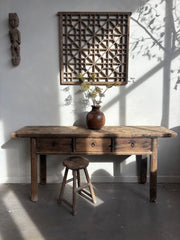 Antique Elm 3 Drawer Console