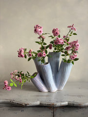 Aged White & Blue Ceramic Vase