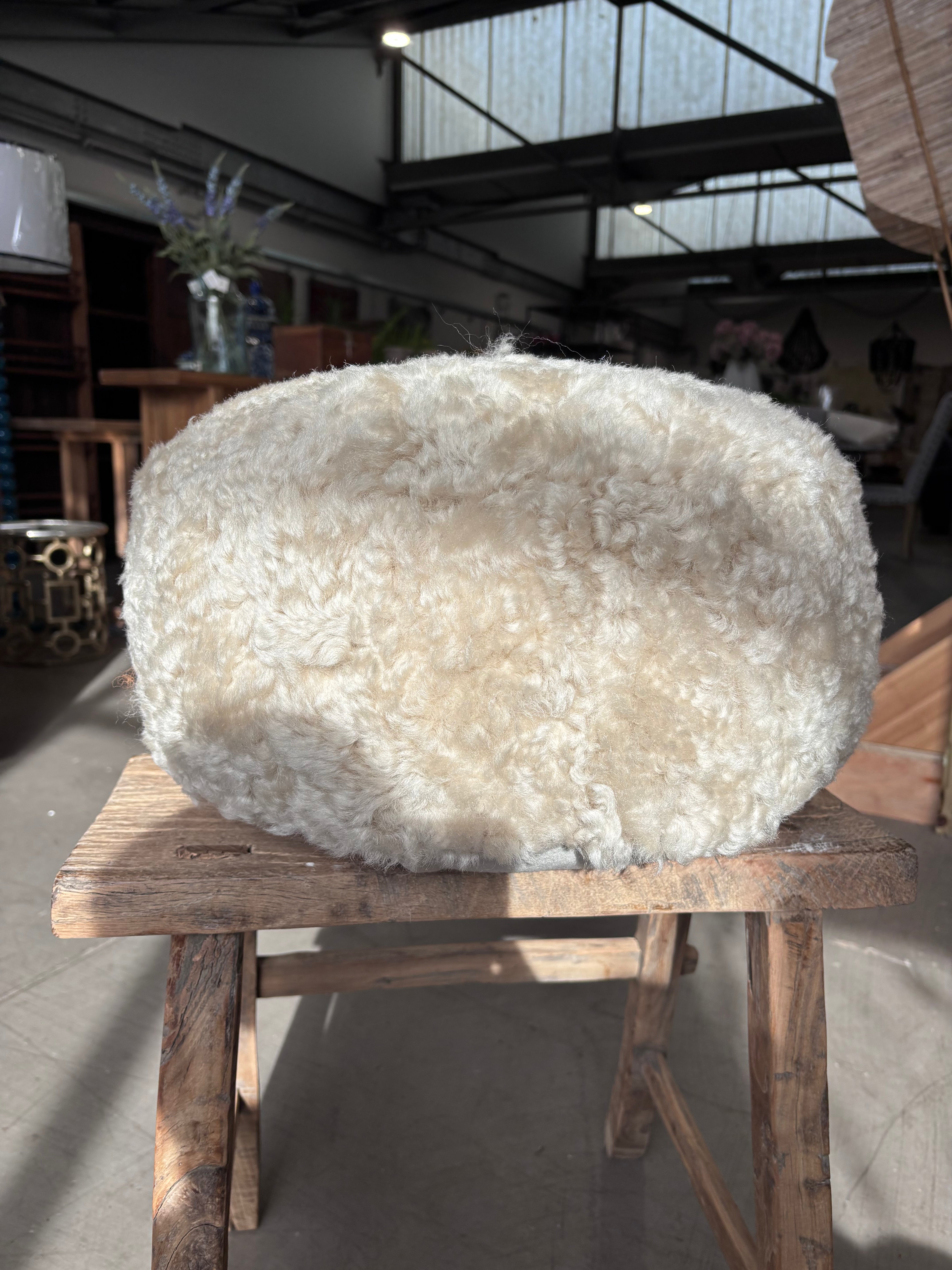 Oatmeal Boucle Sheepskin Pouffe