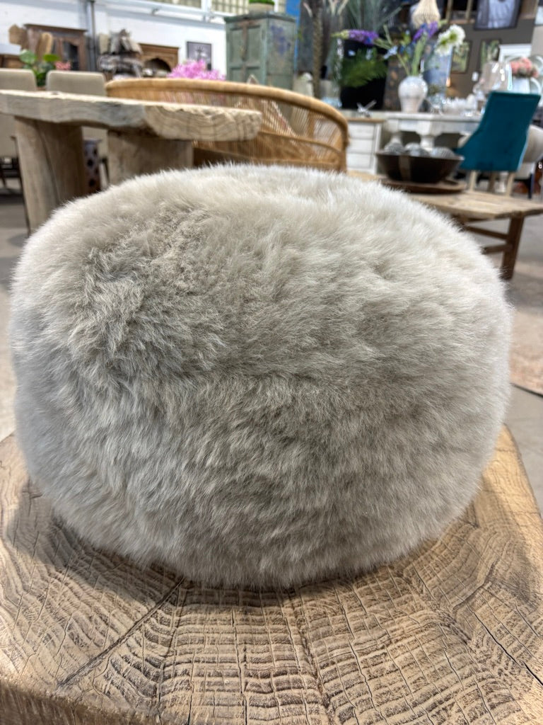 Taupe Sheepskin Pouffe