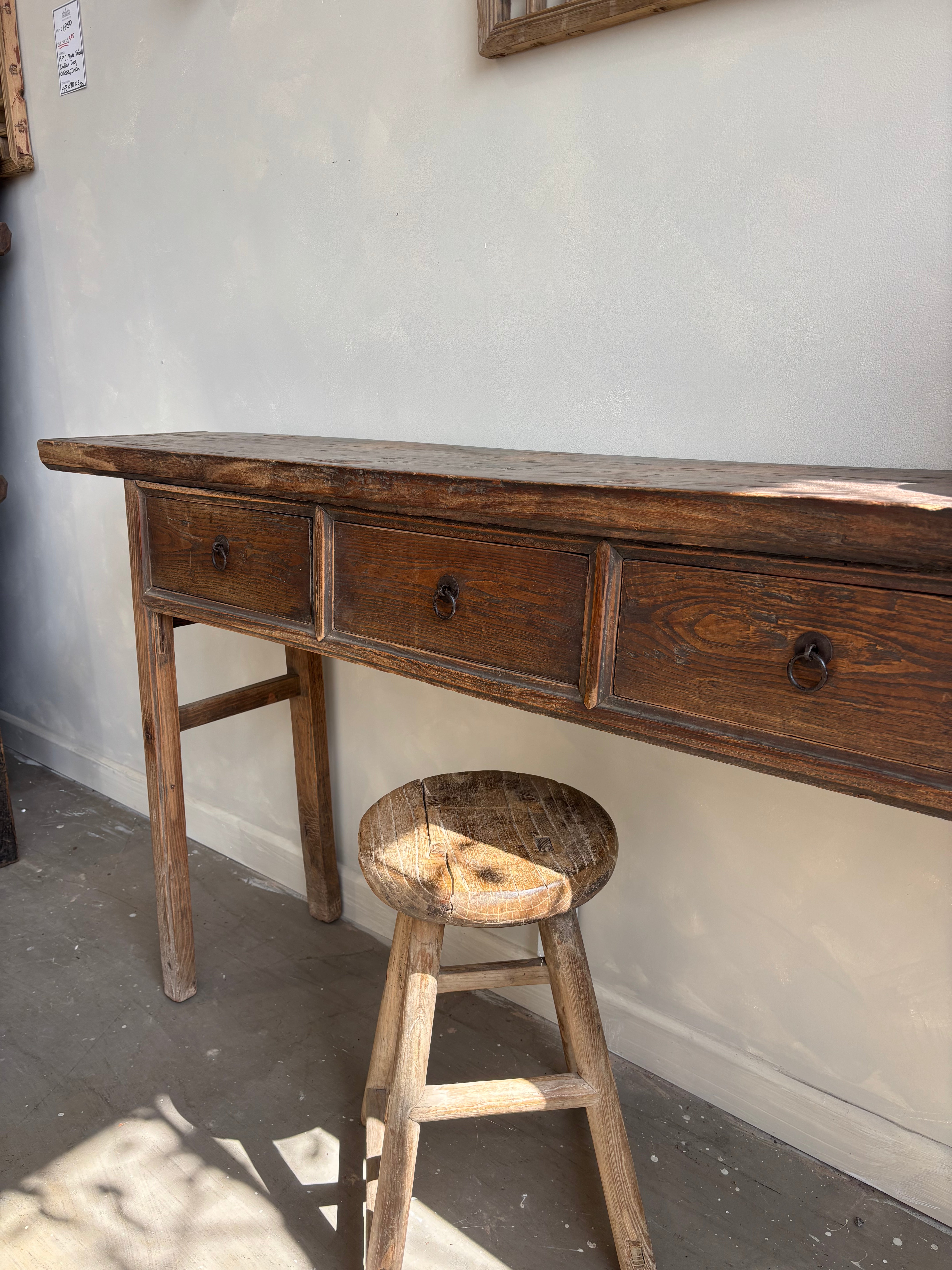Antique Elm 4 Drawer Console