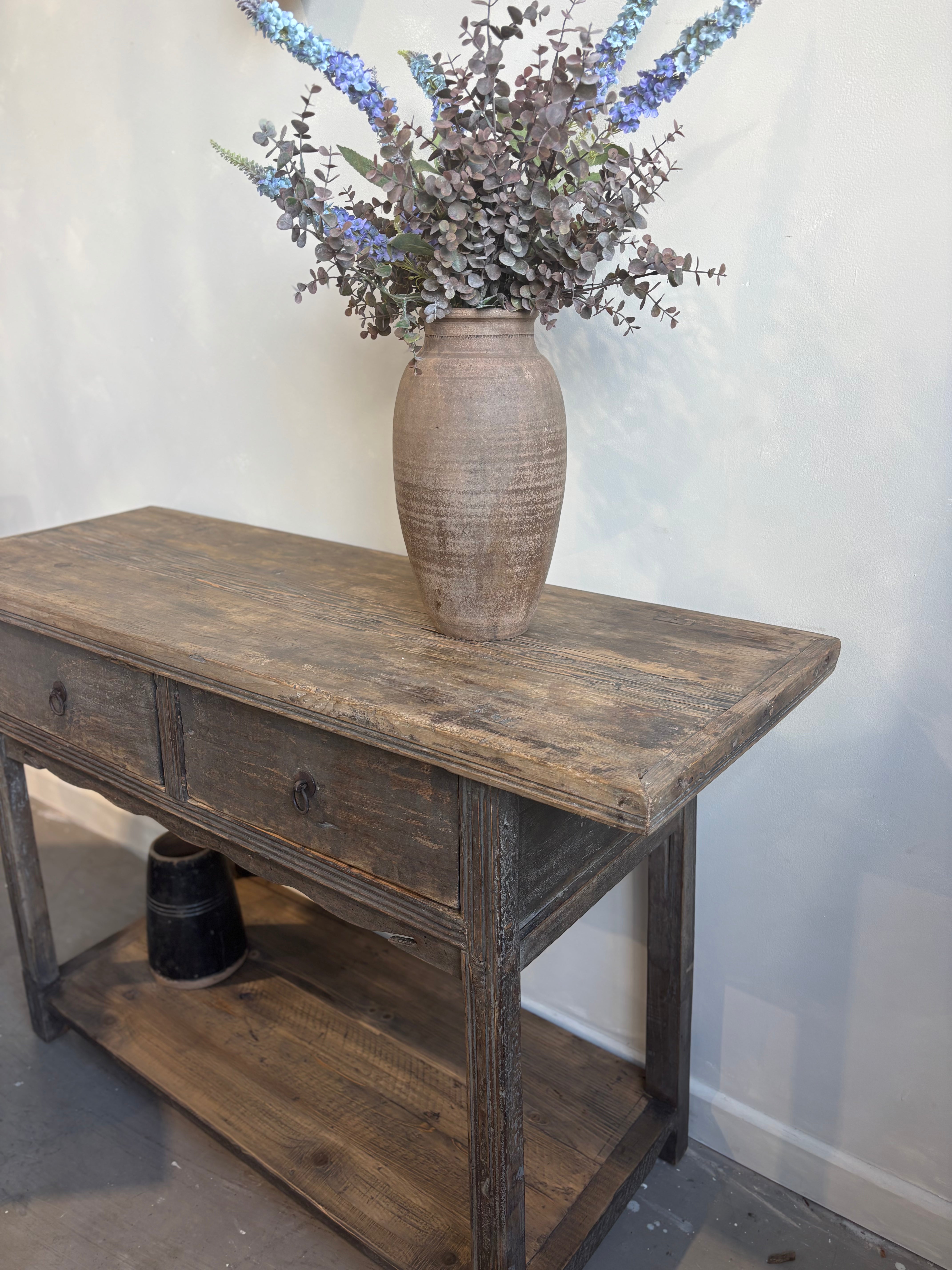 Antique Elm 2 Drawer Console