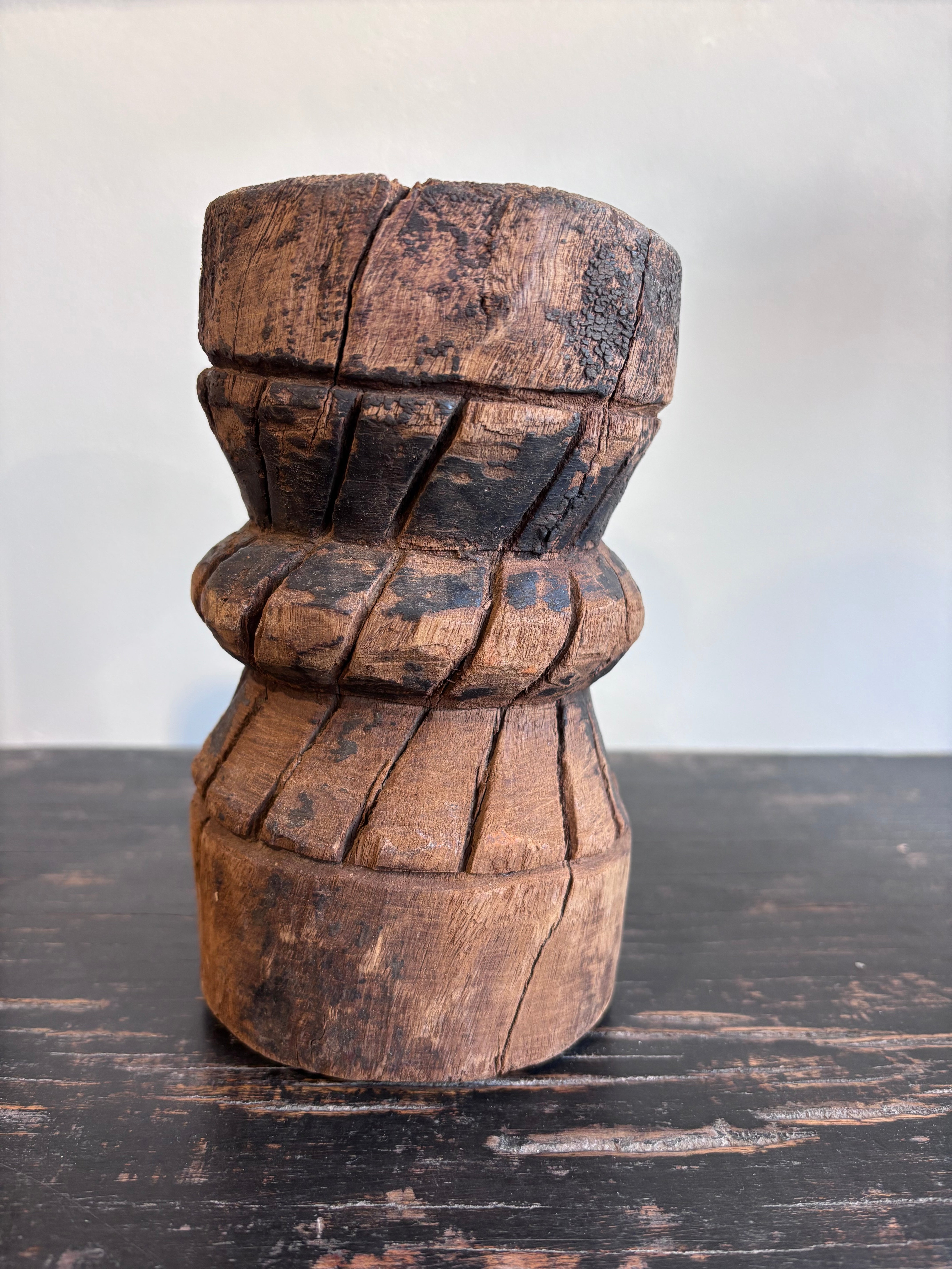 Vintage Indian Wood Mortar