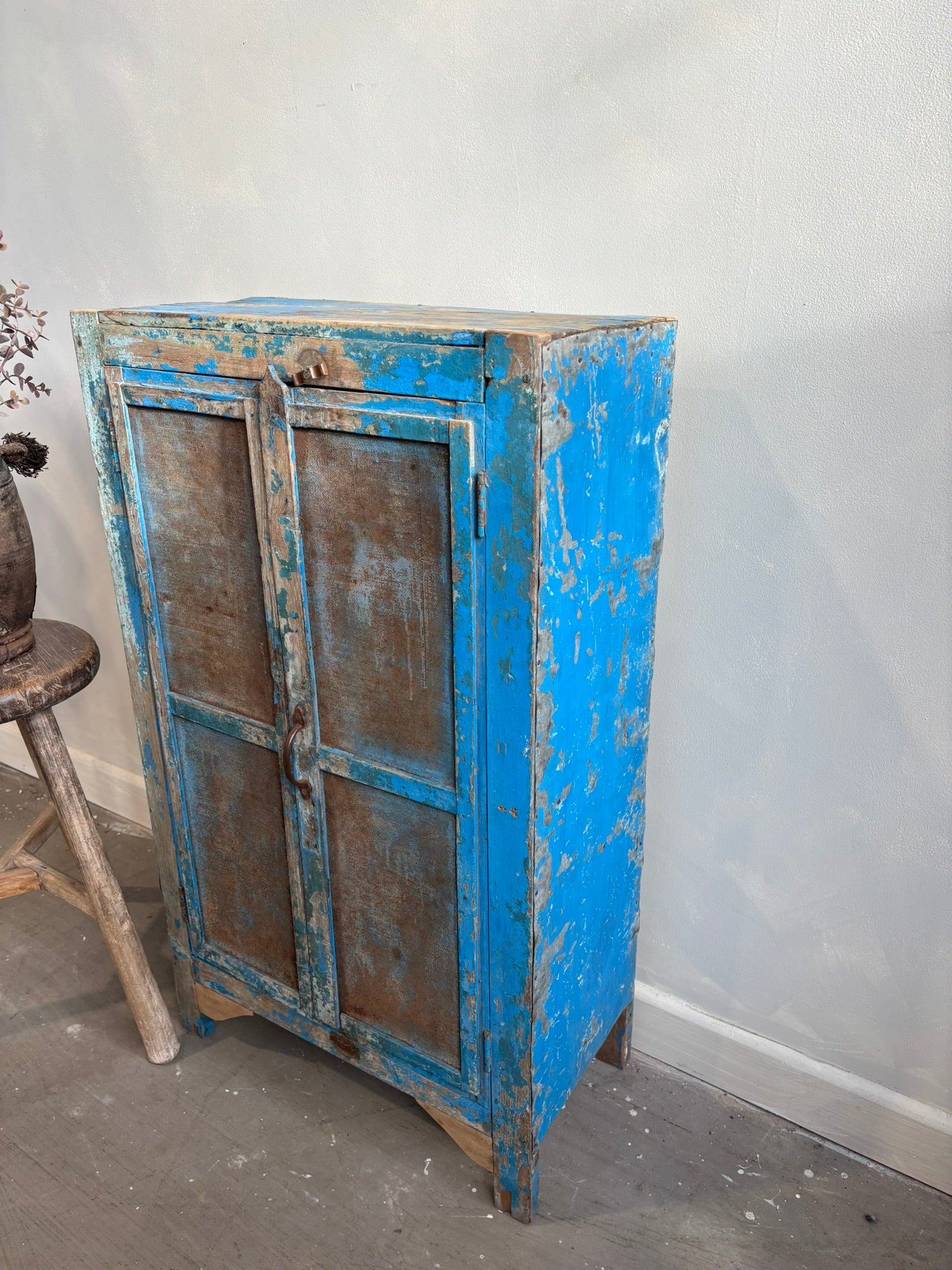 Vintage Indian Distressed Blue Cabinet