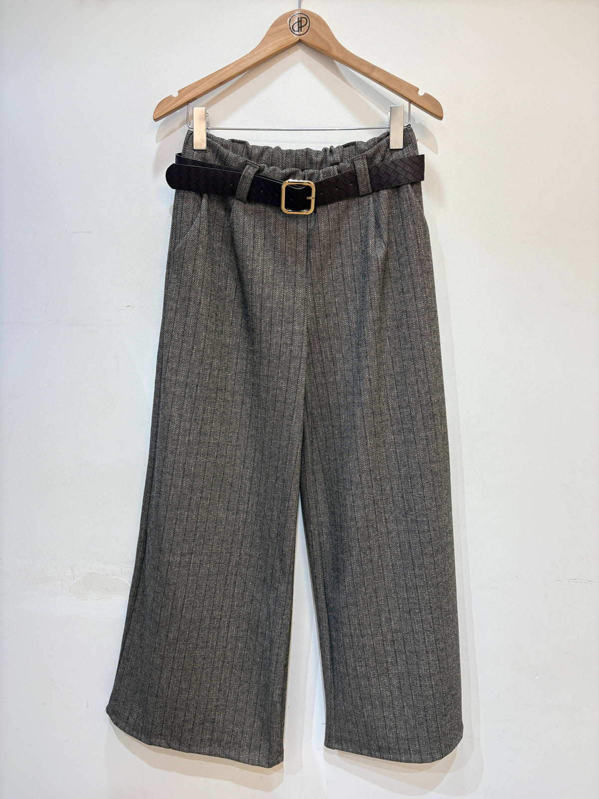 Wide Leg Herringbone Trousers