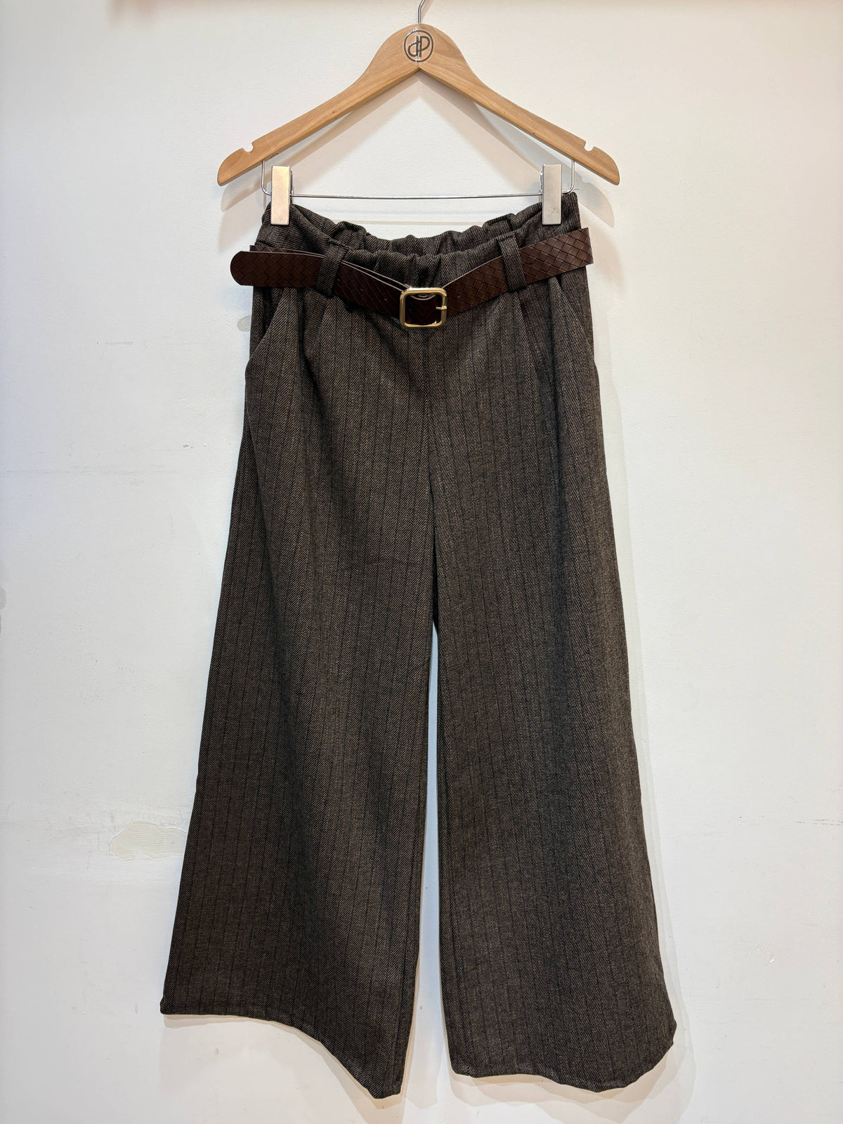 Wide Leg Herringbone Trousers