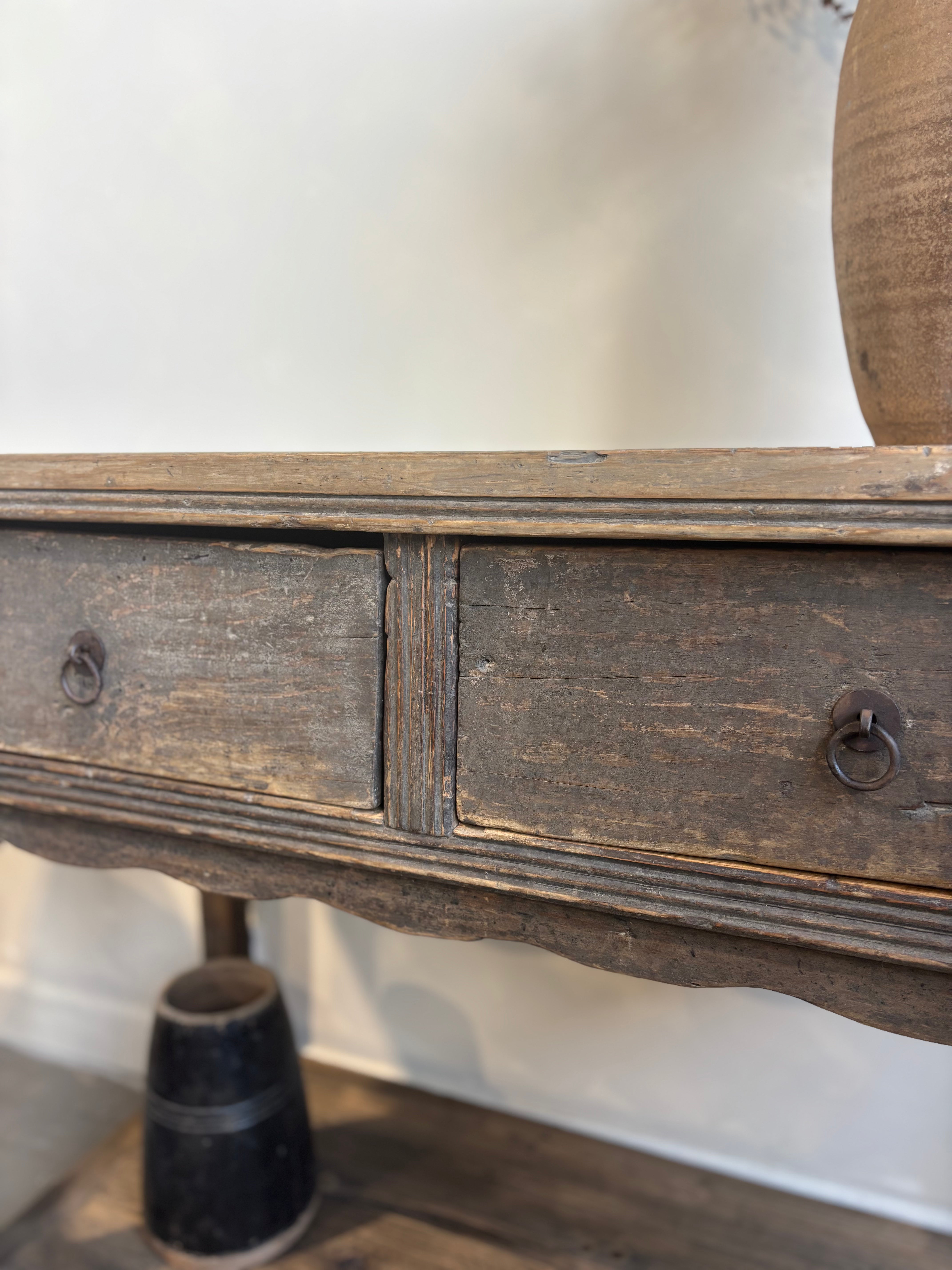 Antique Elm 2 Drawer Console