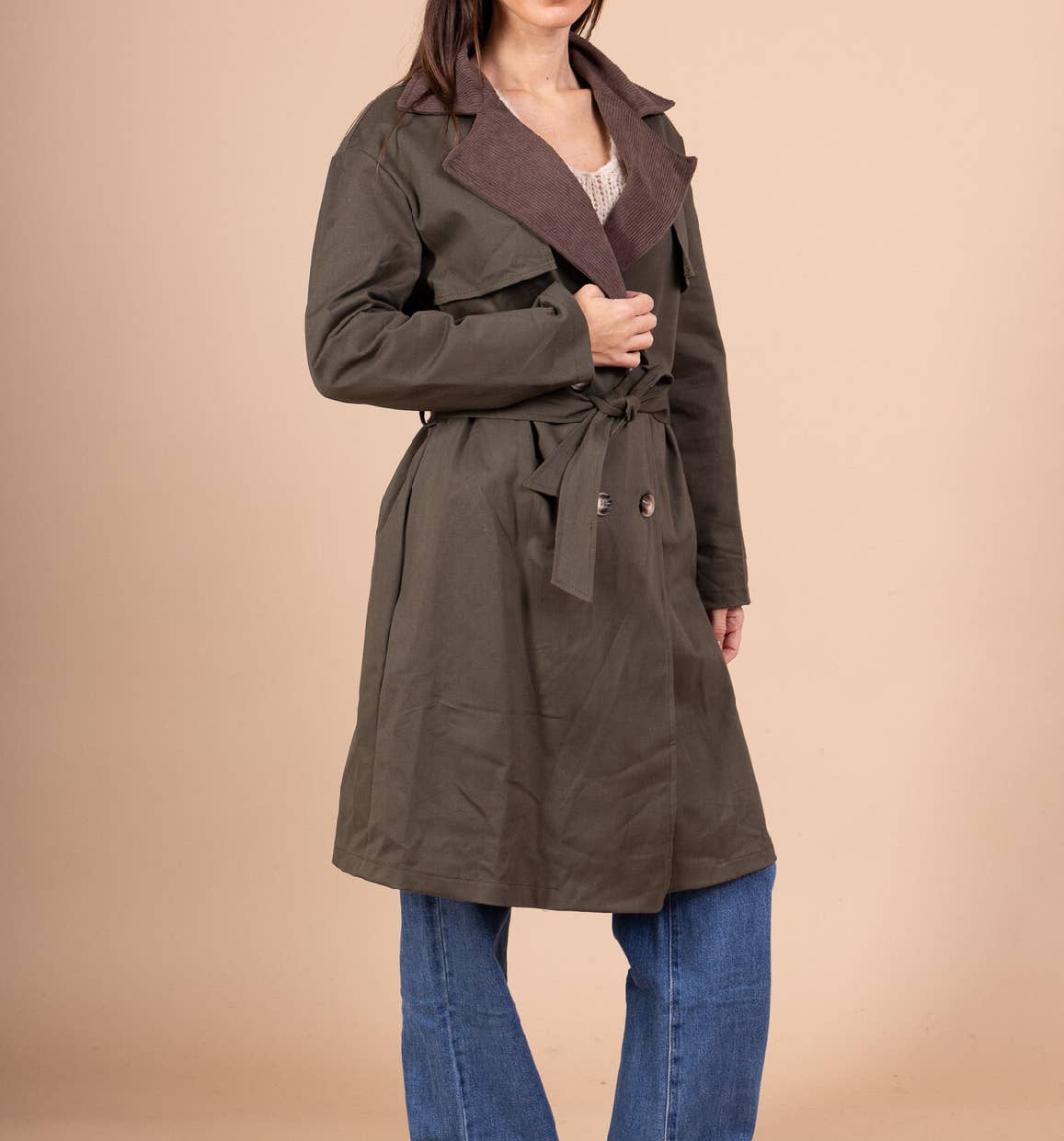 Contrasted Elegance Trench Coat