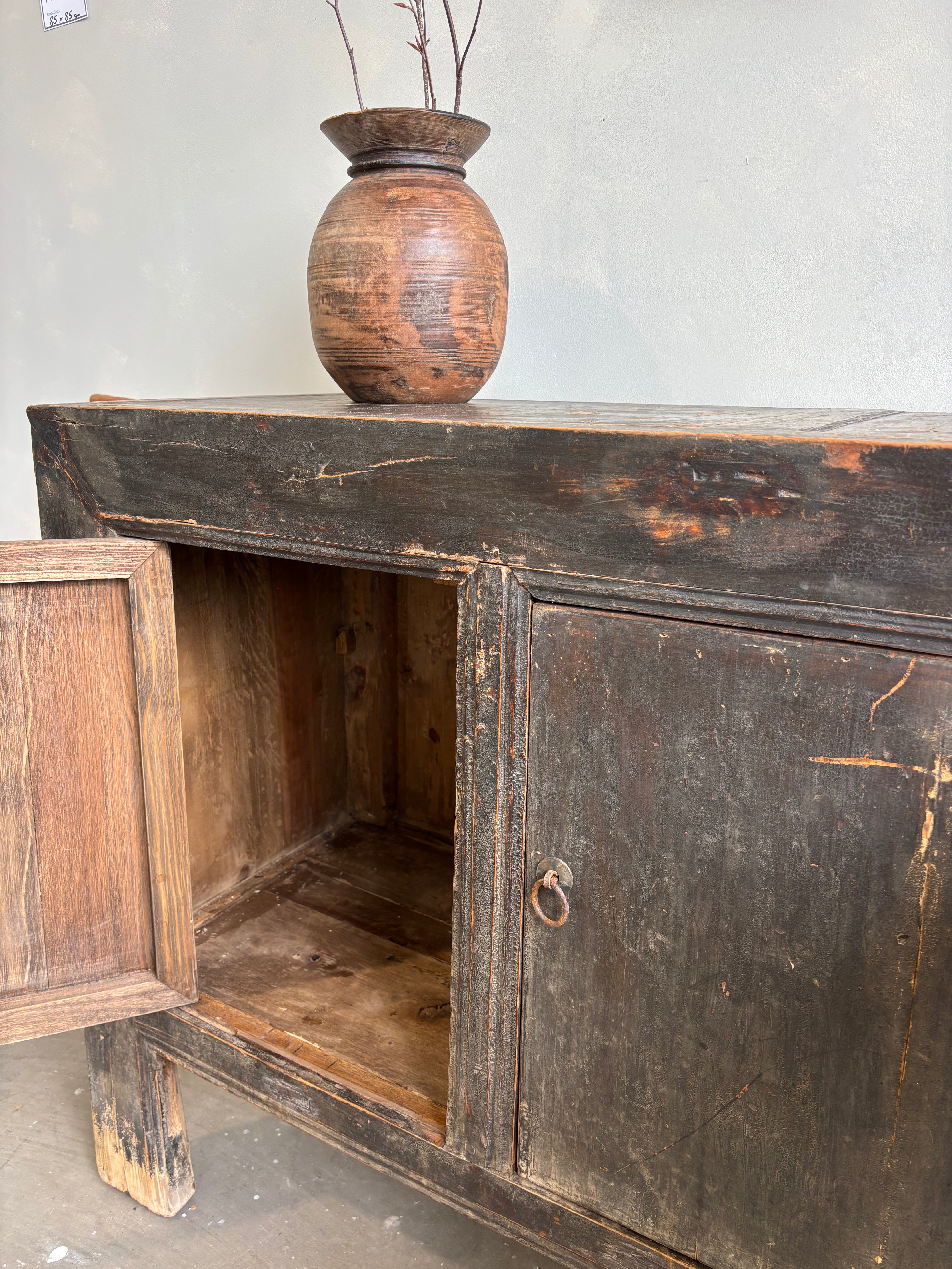 Antique Restored Black Cabinet 4 Door