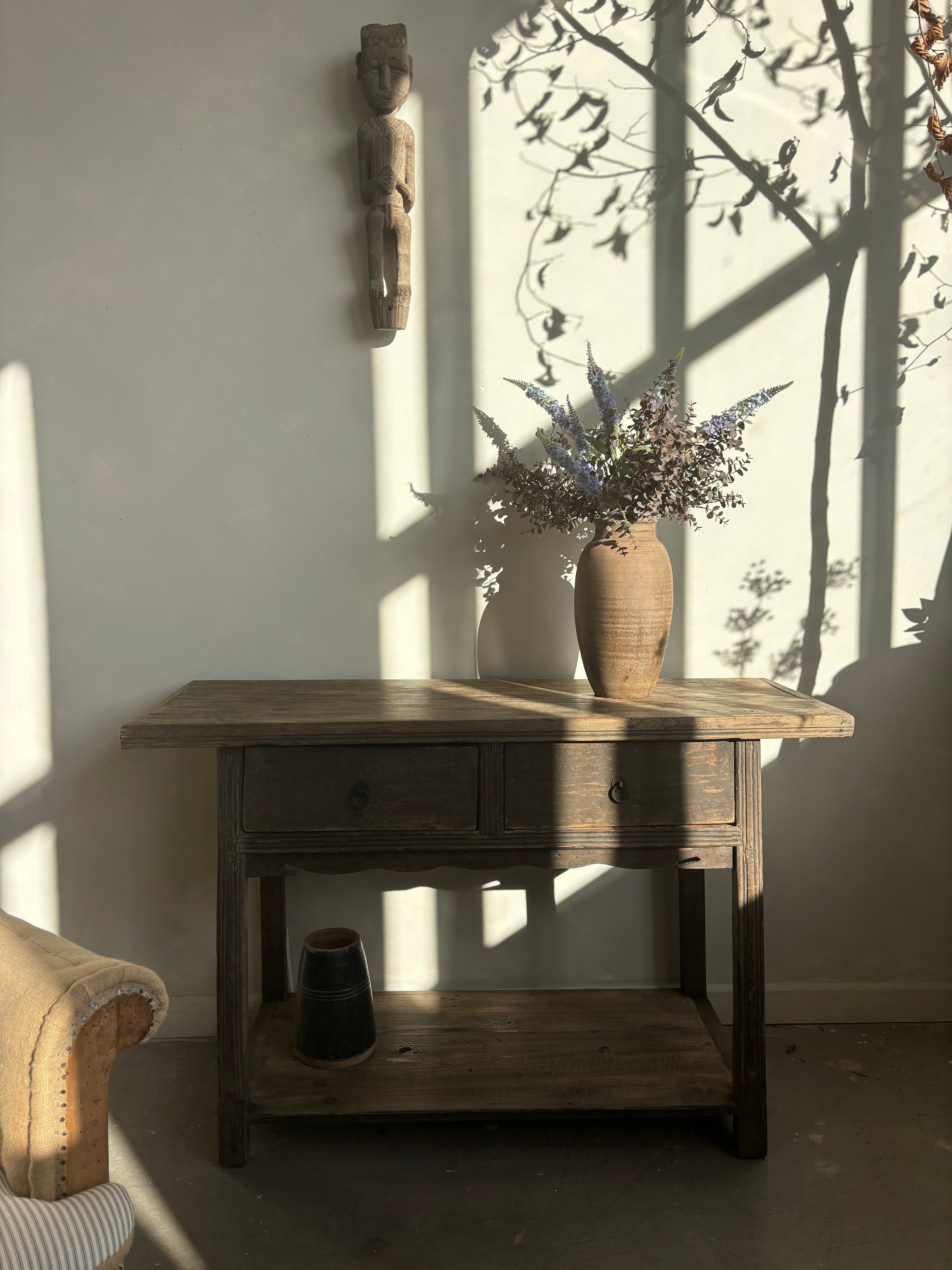 Antique Elm 2 Drawer Console