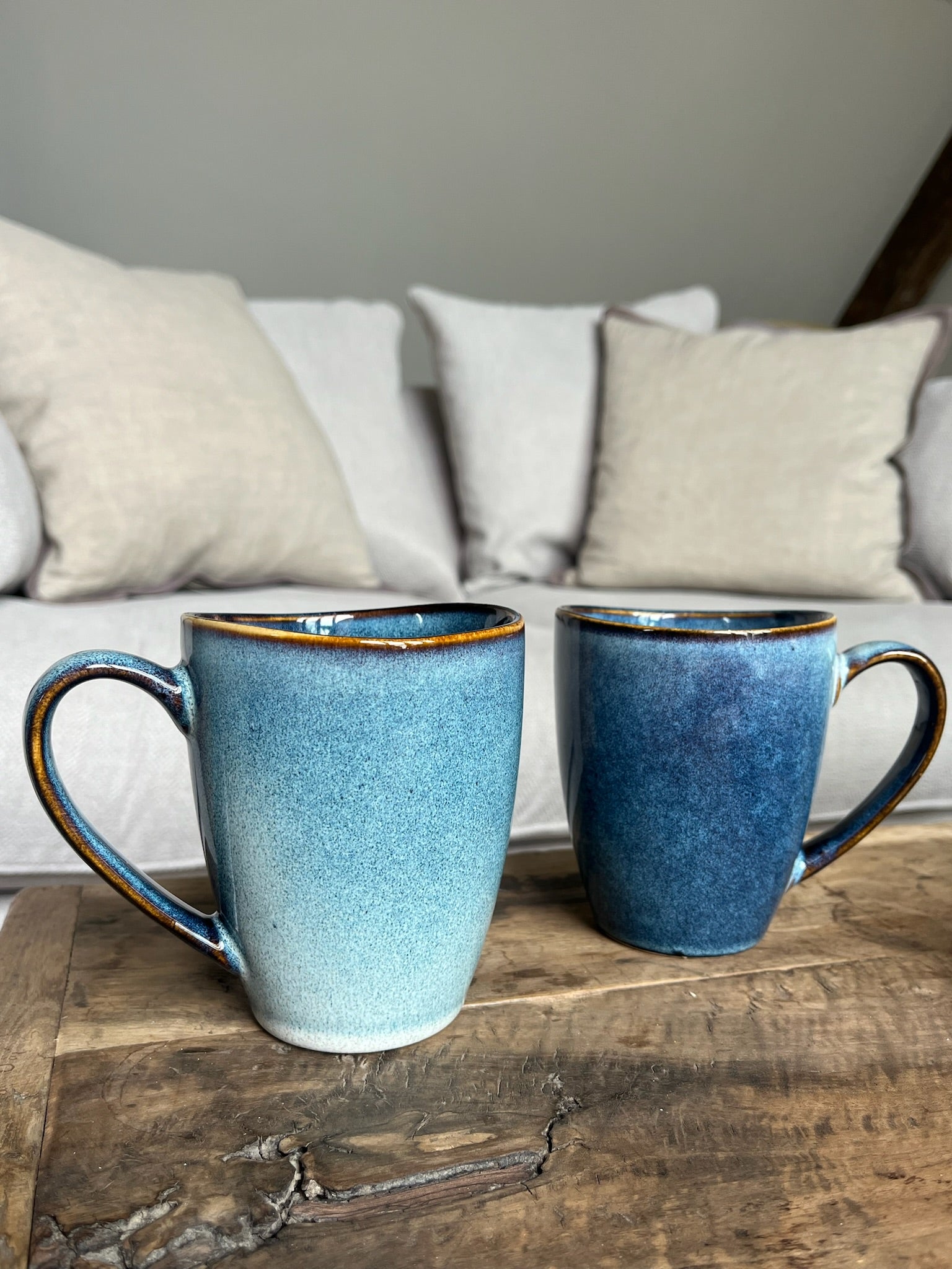 Blue Stoneware Mugs Set of 4