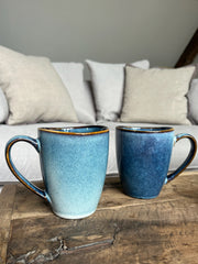 Blue Stoneware Mugs Set of 4