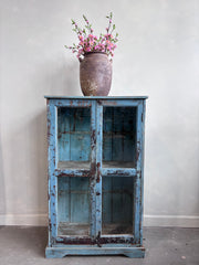 Vintage Indian Pale Blue Cabinet Glass Front Doors