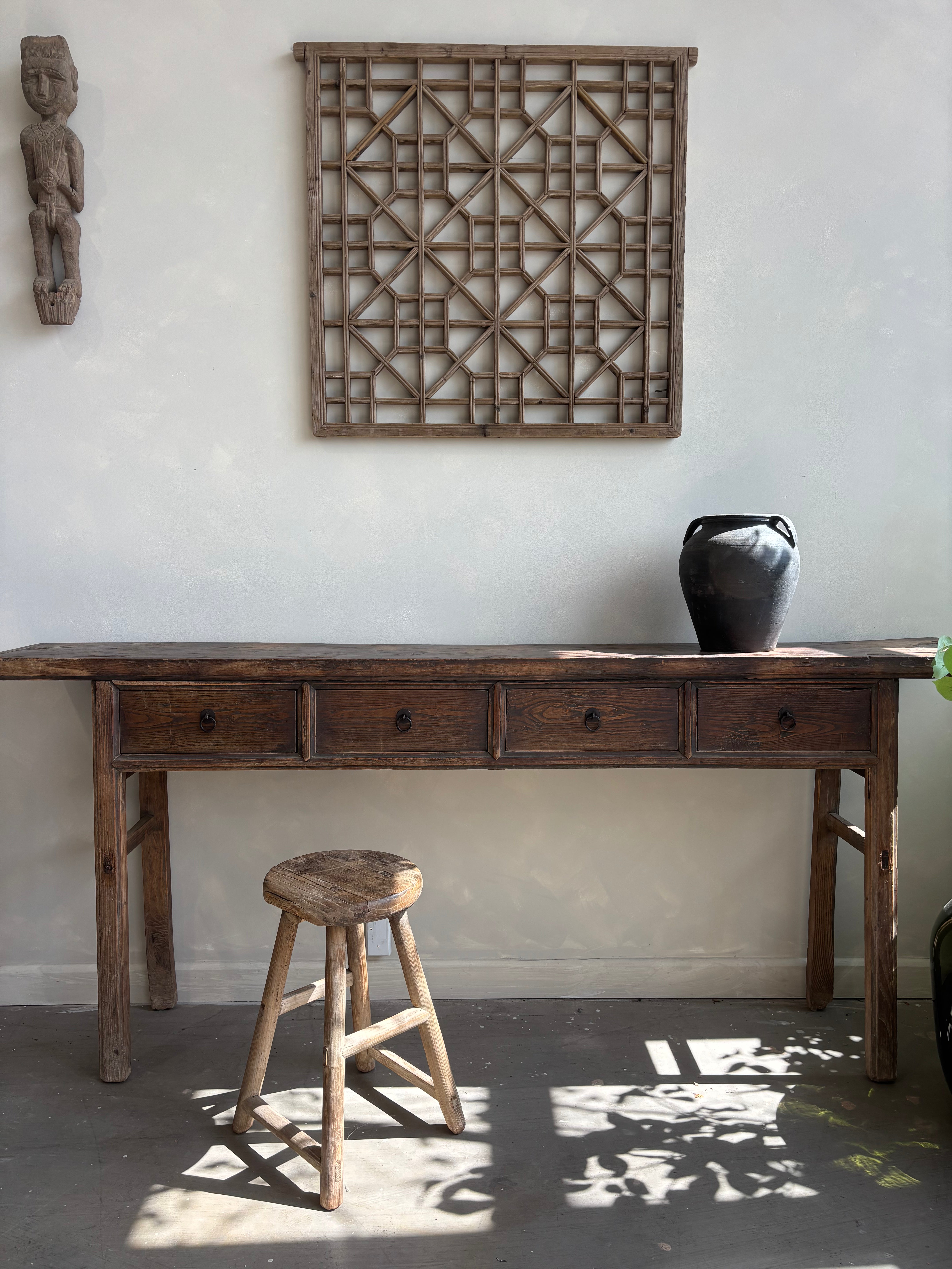 Antique Elm 4 Drawer Console