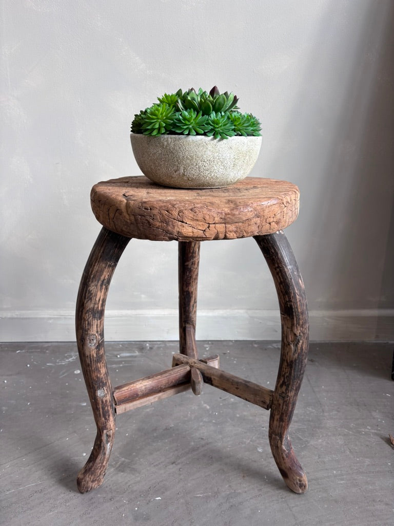 Antique Round Elm Side Table