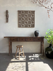Antique Elm 4 Drawer Console