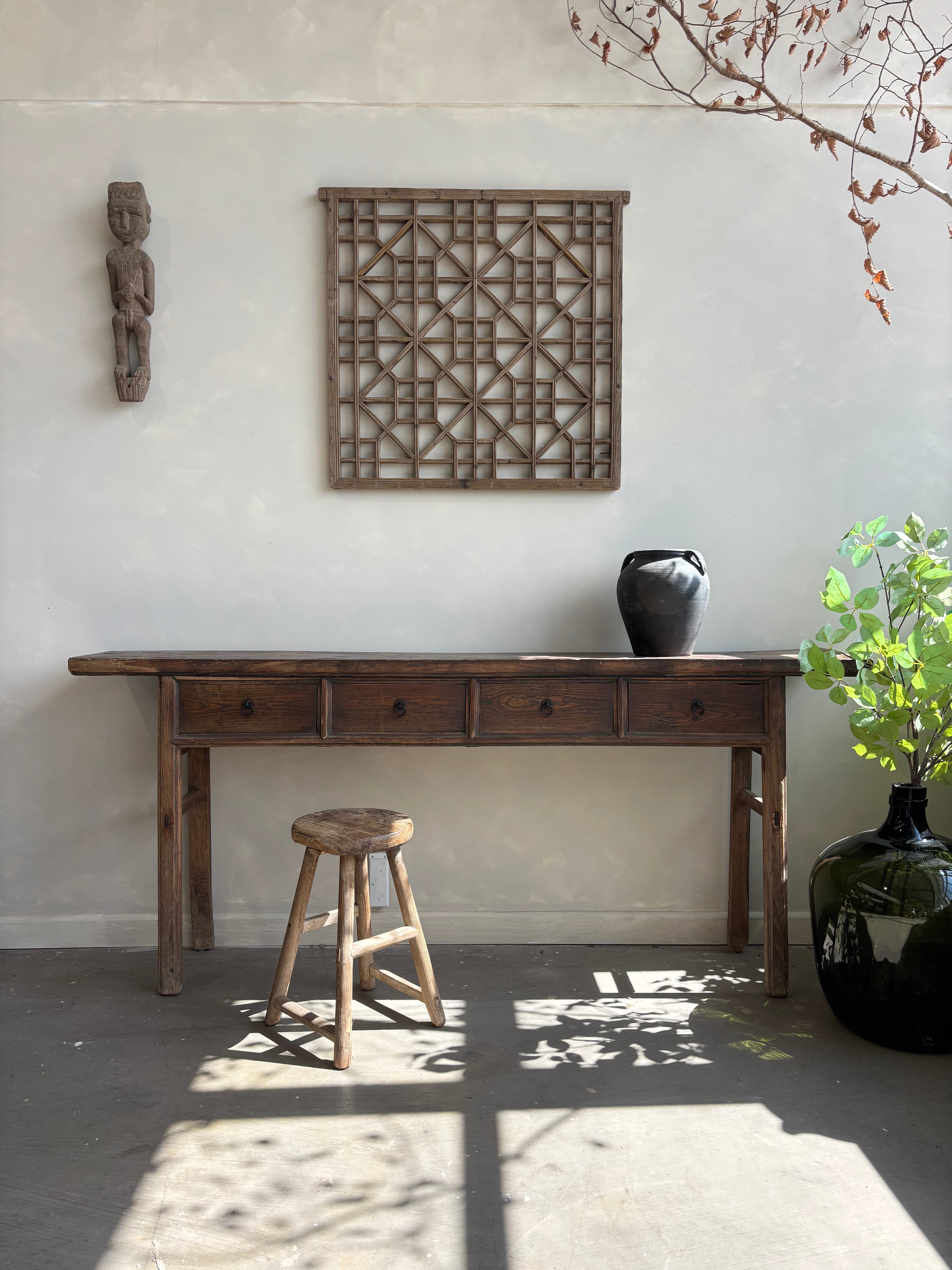 Antique Elm 4 Drawer Console