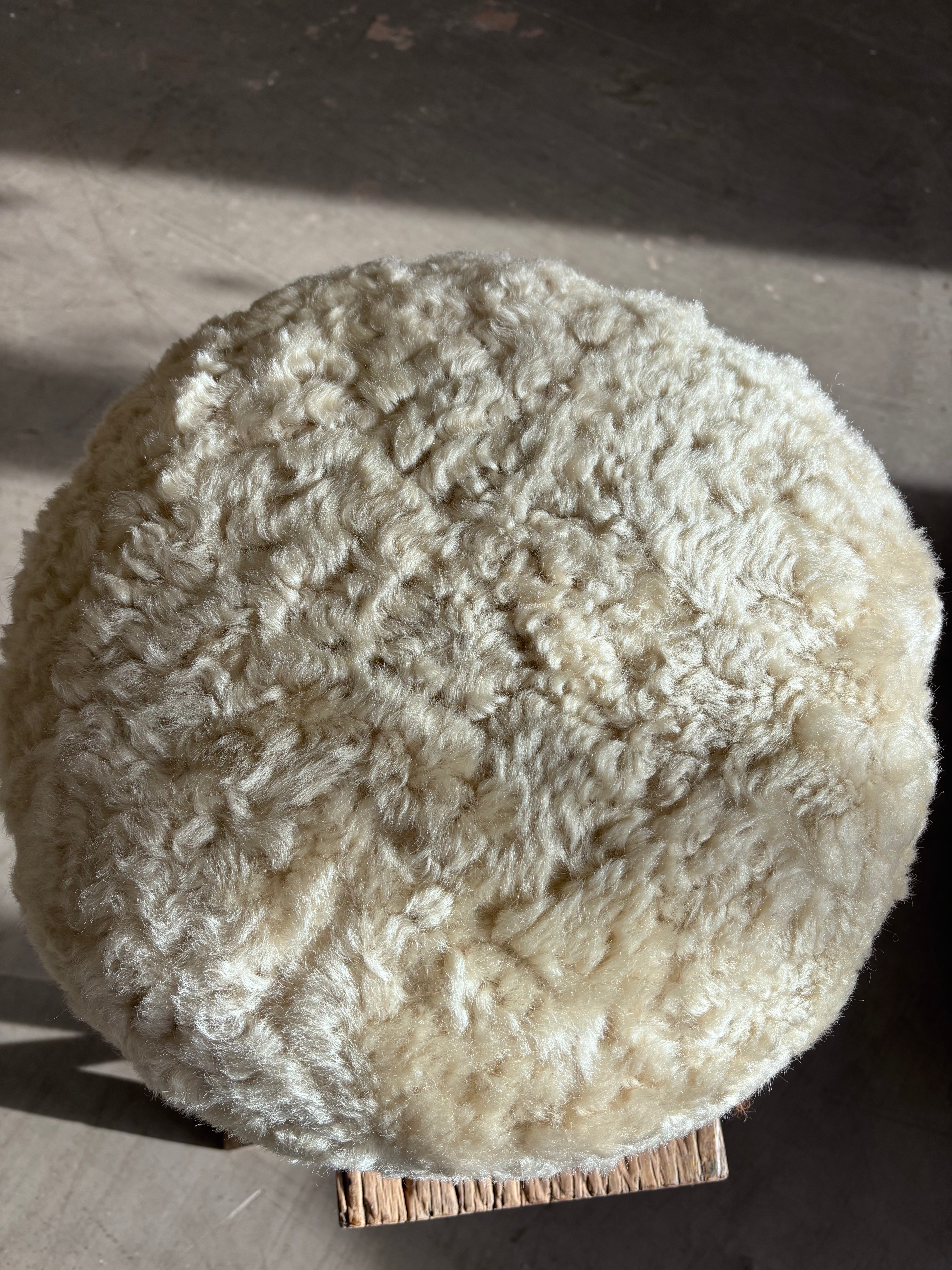 Oatmeal Boucle Sheepskin Pouffe