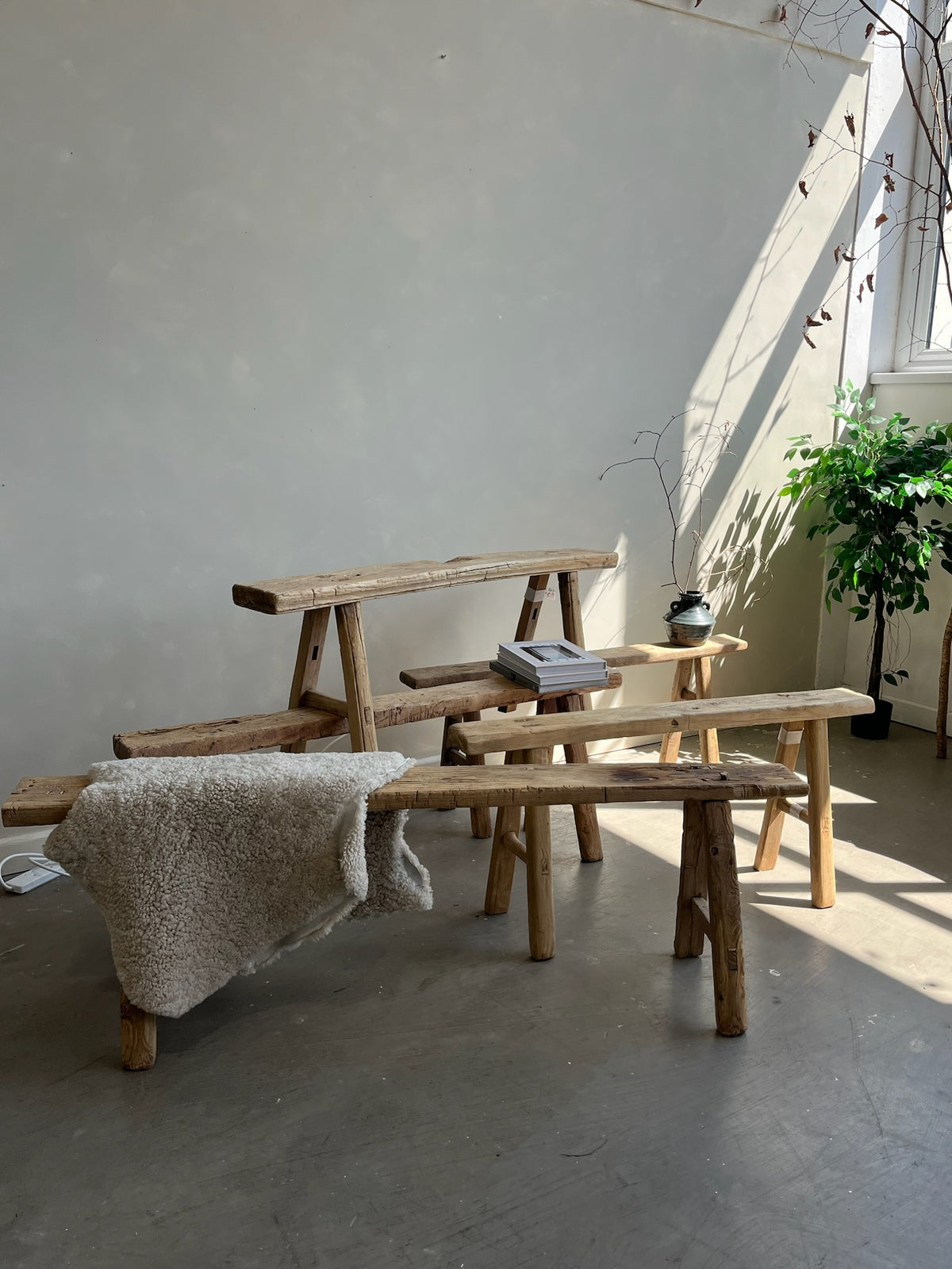 Vintage Rustic Elm Bench