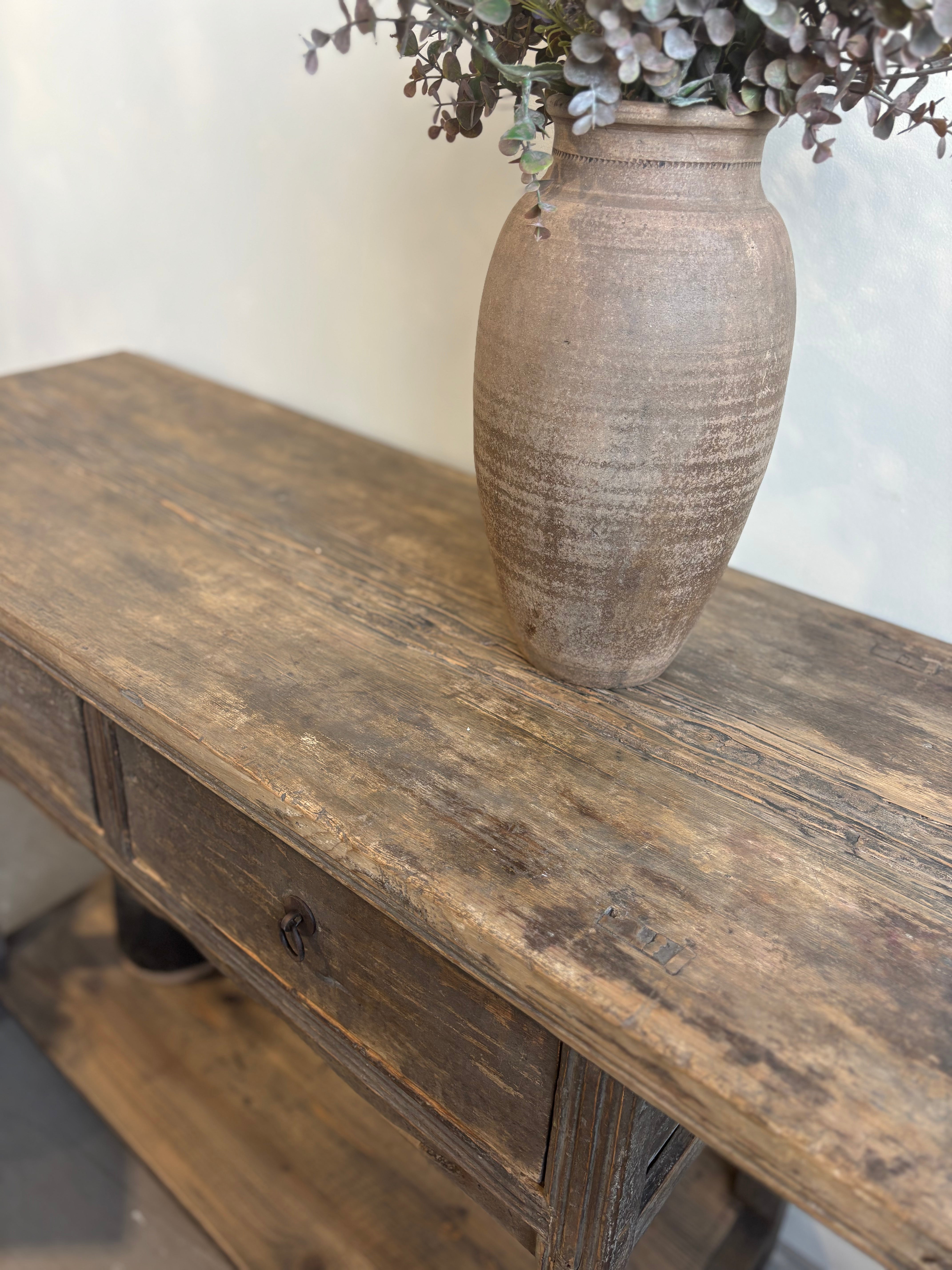 Antique Elm 2 Drawer Console