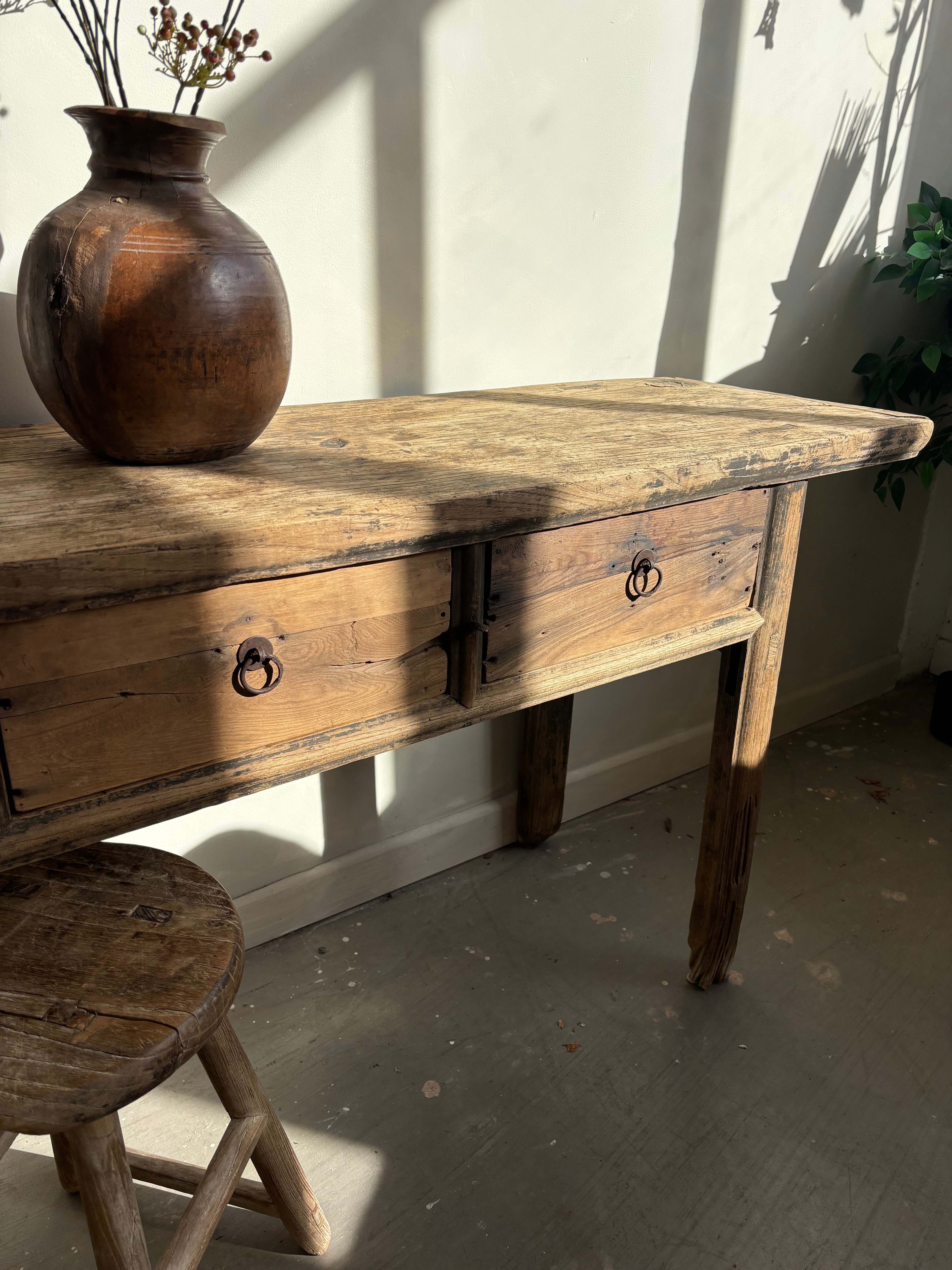 Antique Elm 3 Drawer Console