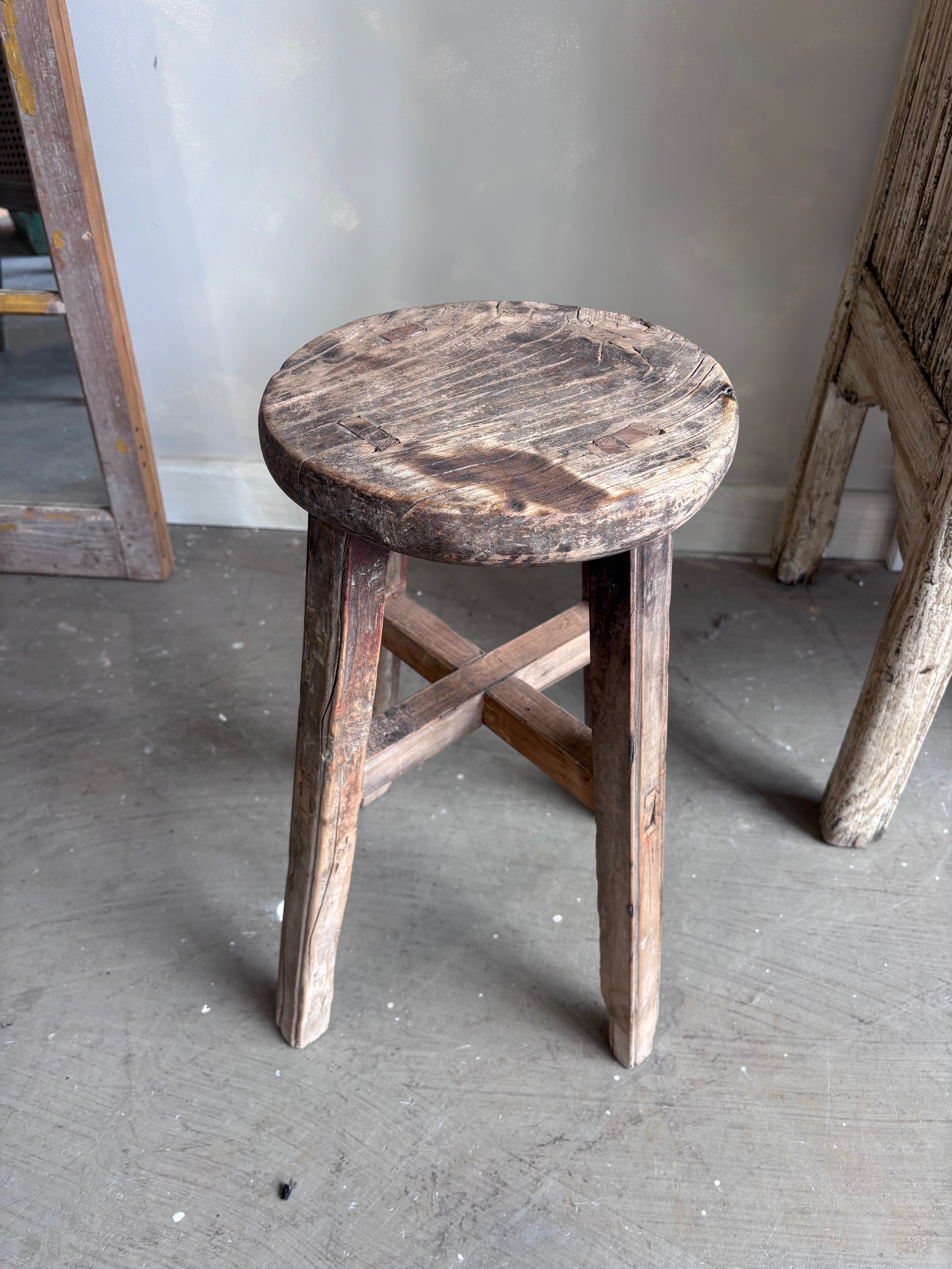 Antique Round Elm Stool