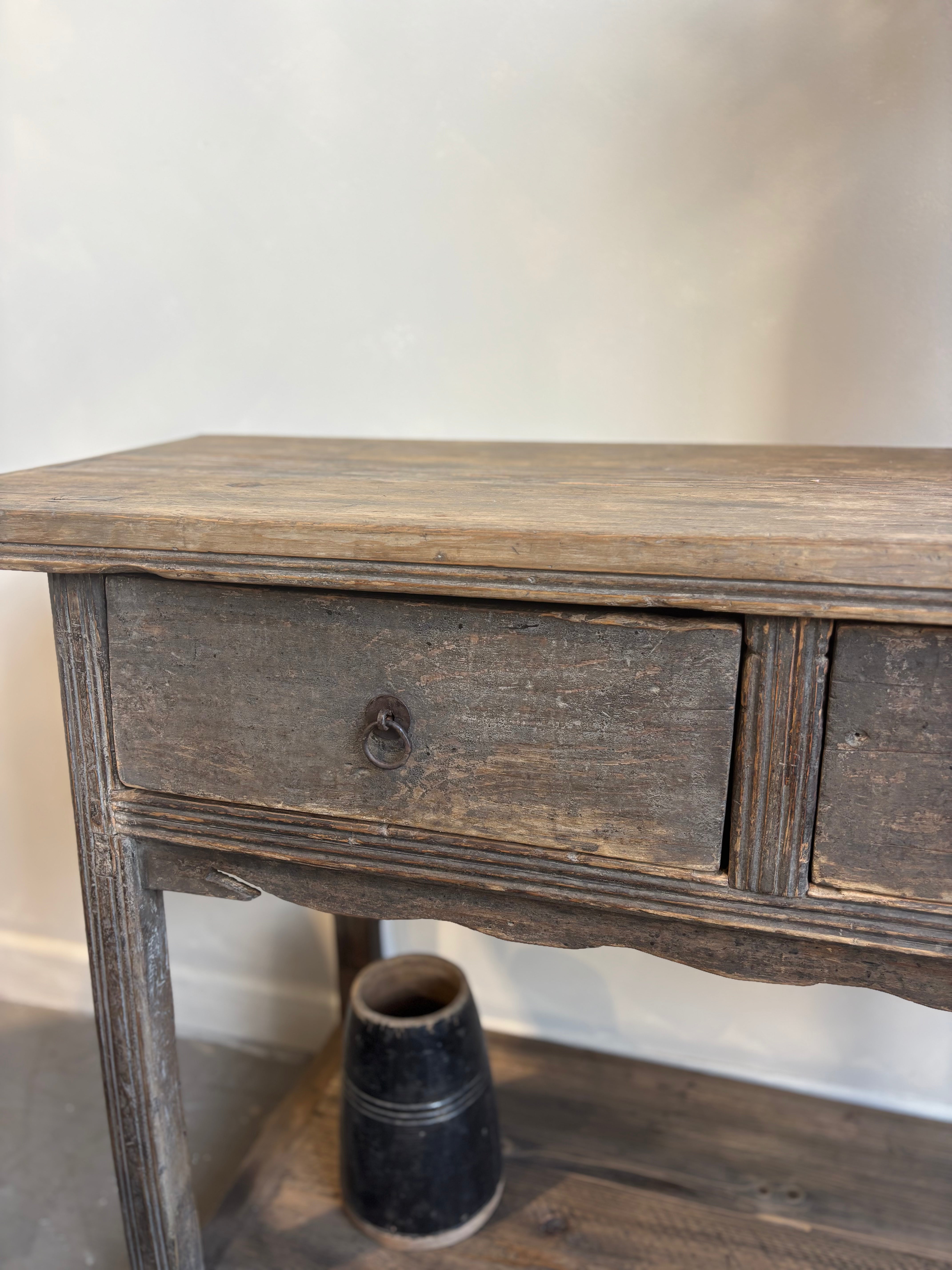 Antique Elm 2 Drawer Console