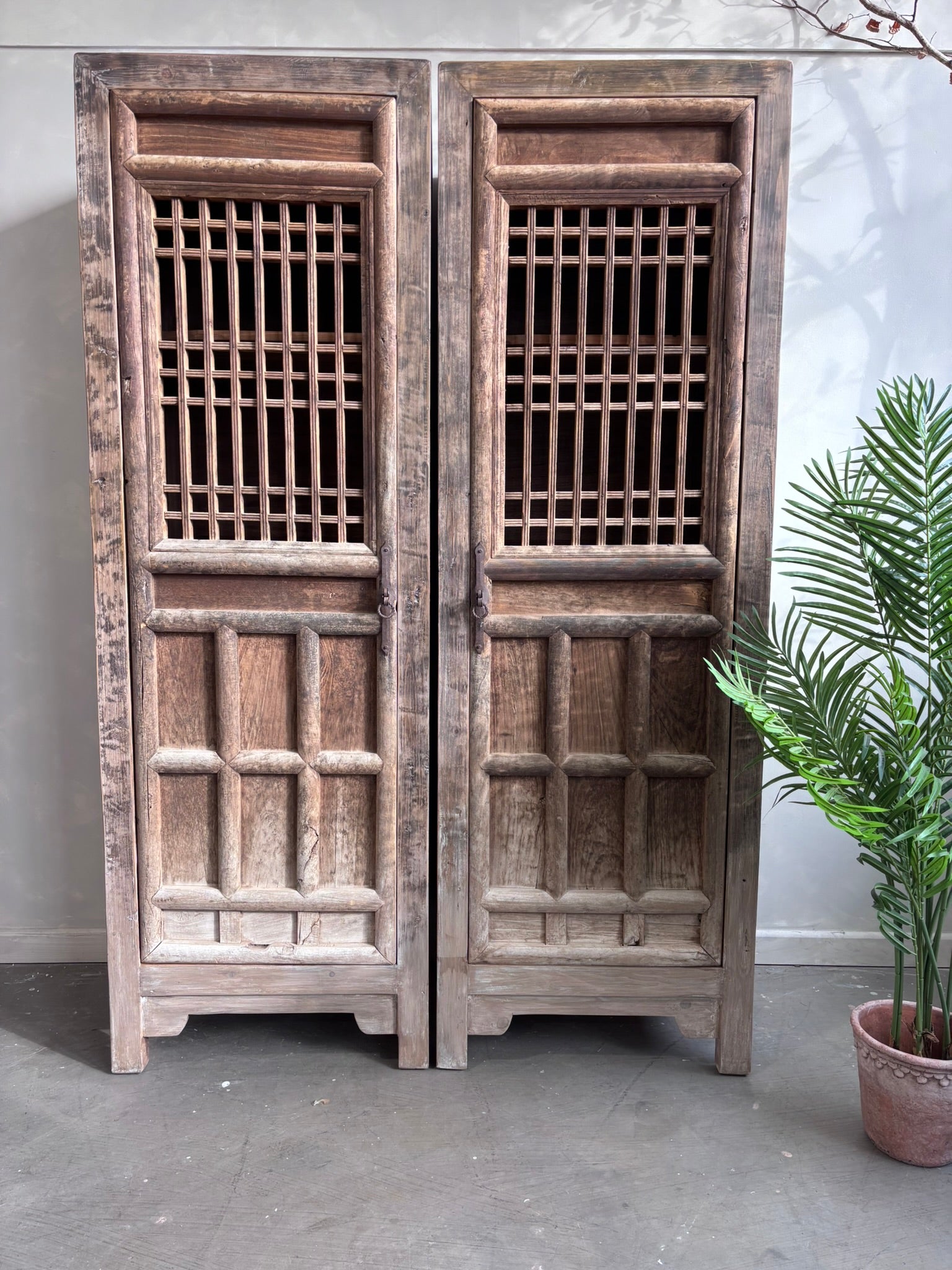 Distressed Cupboard with Original 19th Screen Door