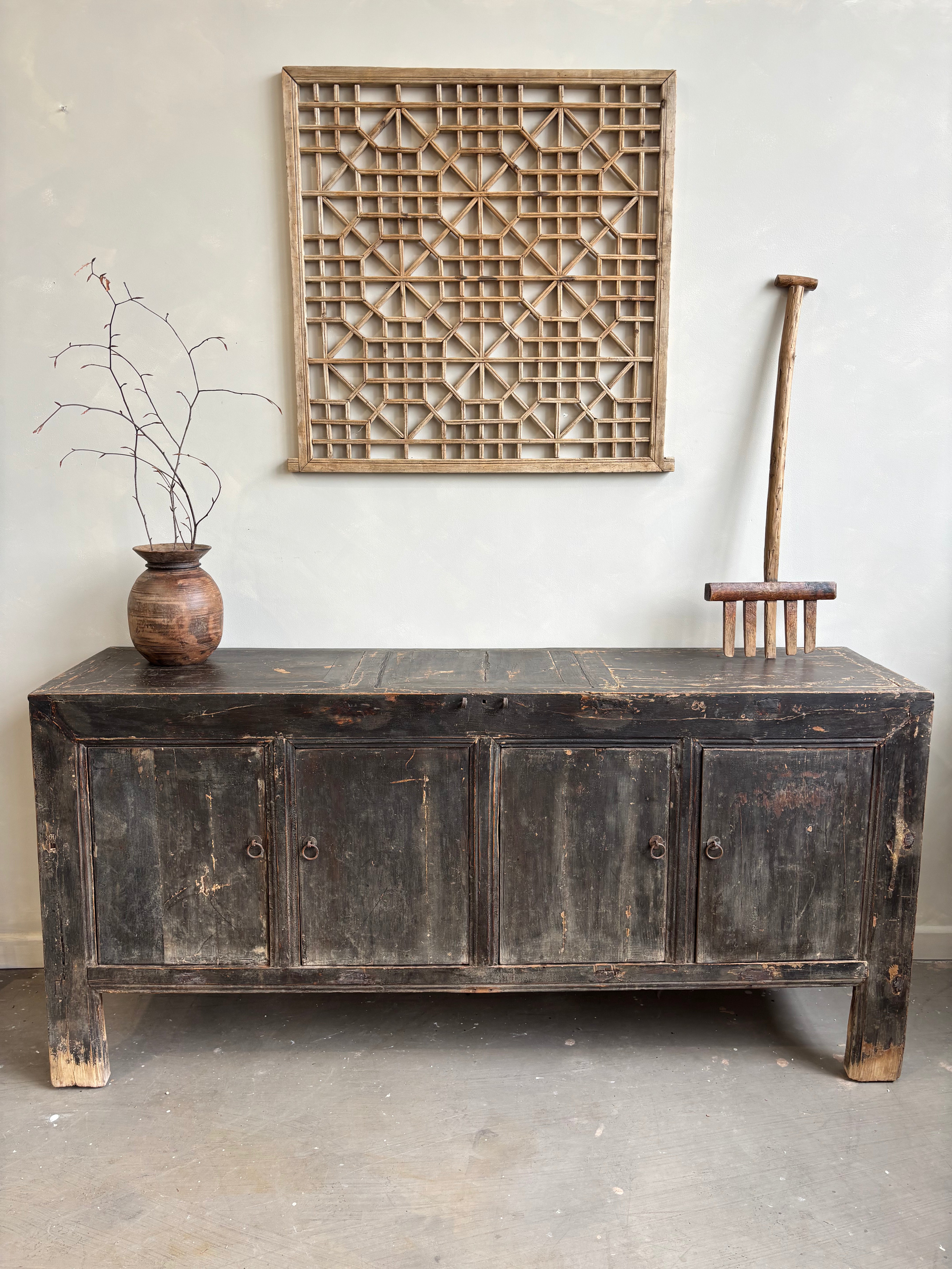 Antique Restored Black Cabinet 4 Door