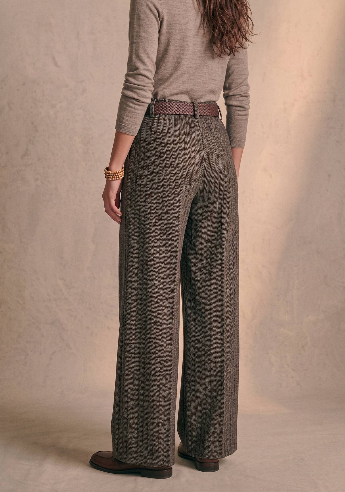 Wide Leg Herringbone Trousers