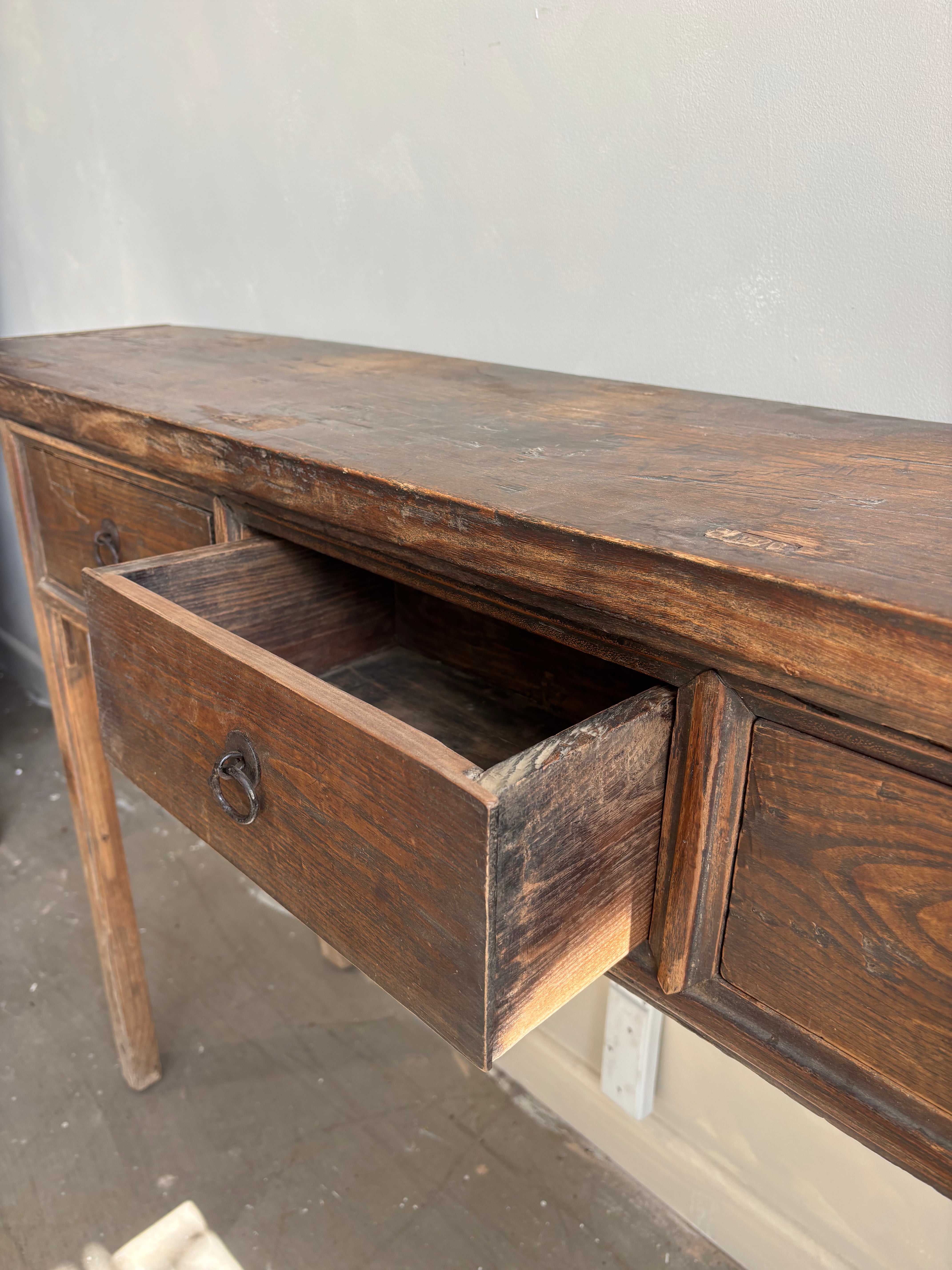 Antique Elm 4 Drawer Console
