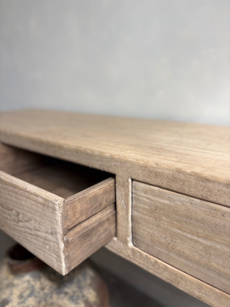 Vintage Elm 3 Drawer Console