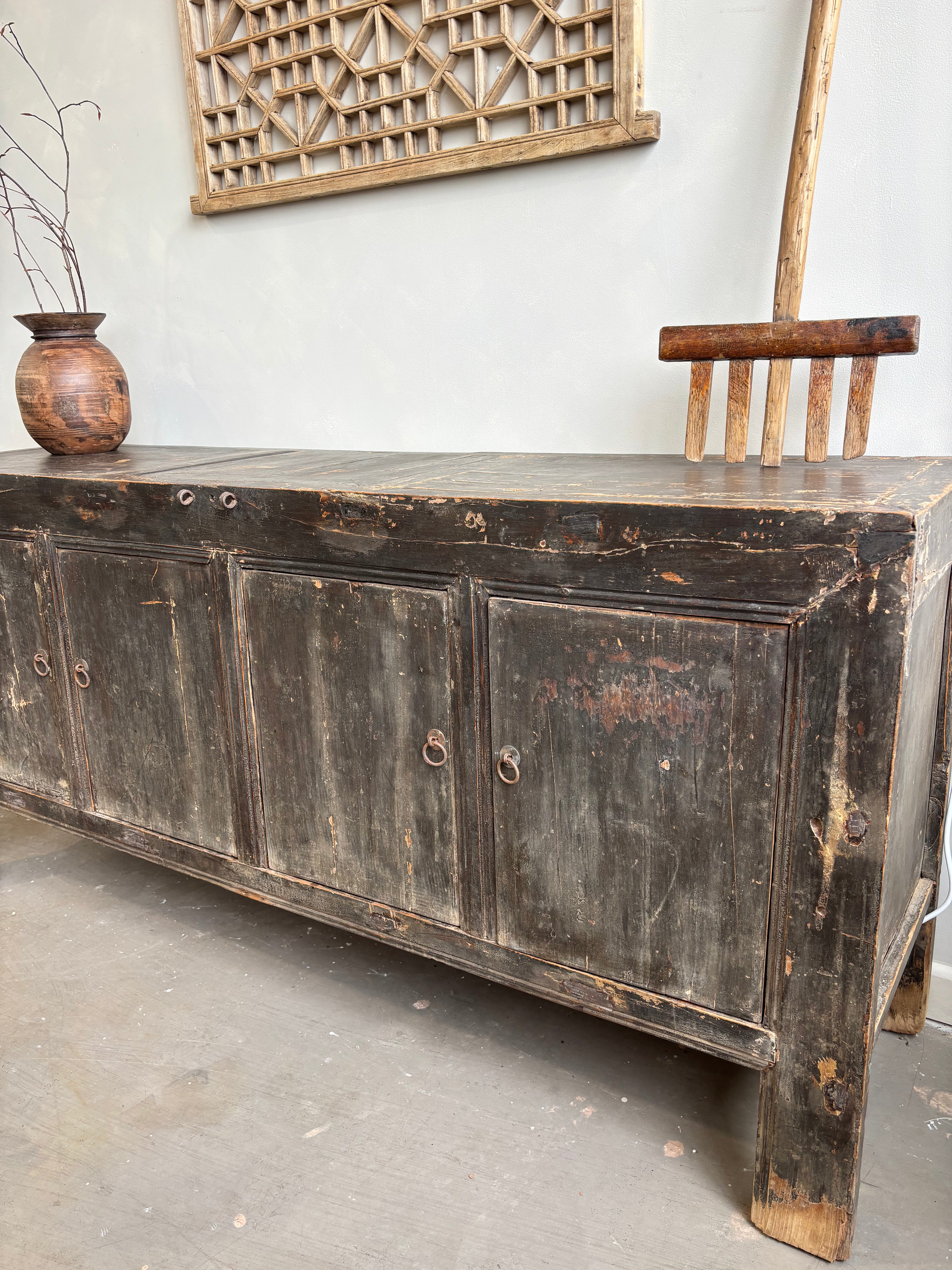 Antique Restored Black Cabinet 4 Door