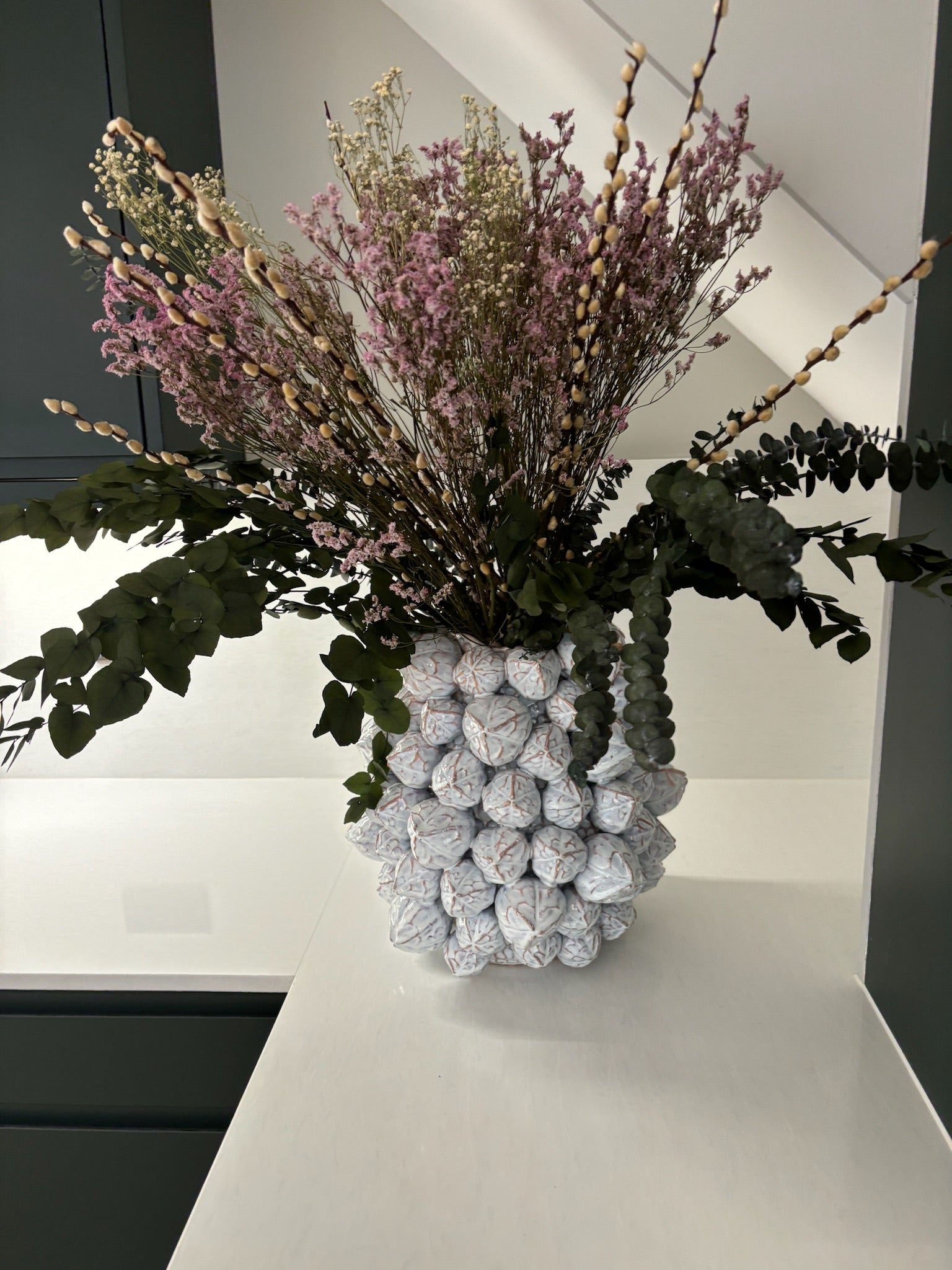 Aged White Ceramic Coral Vase Medium