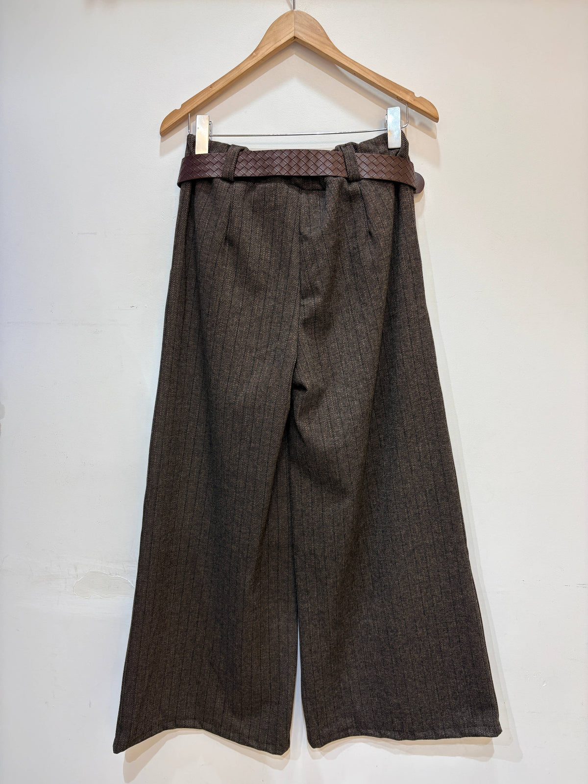 Wide Leg Herringbone Trousers