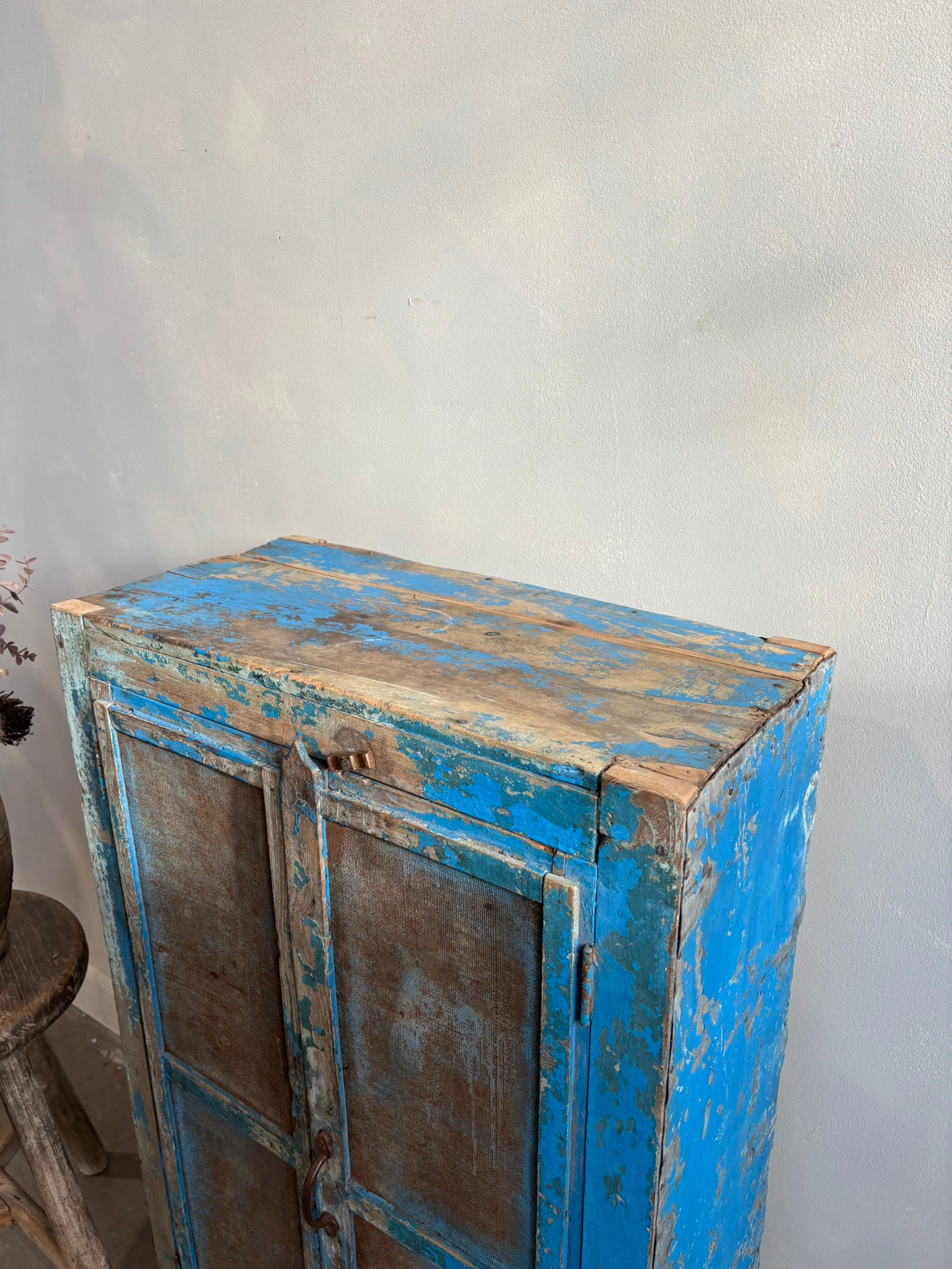 Vintage Indian Distressed Blue Cabinet