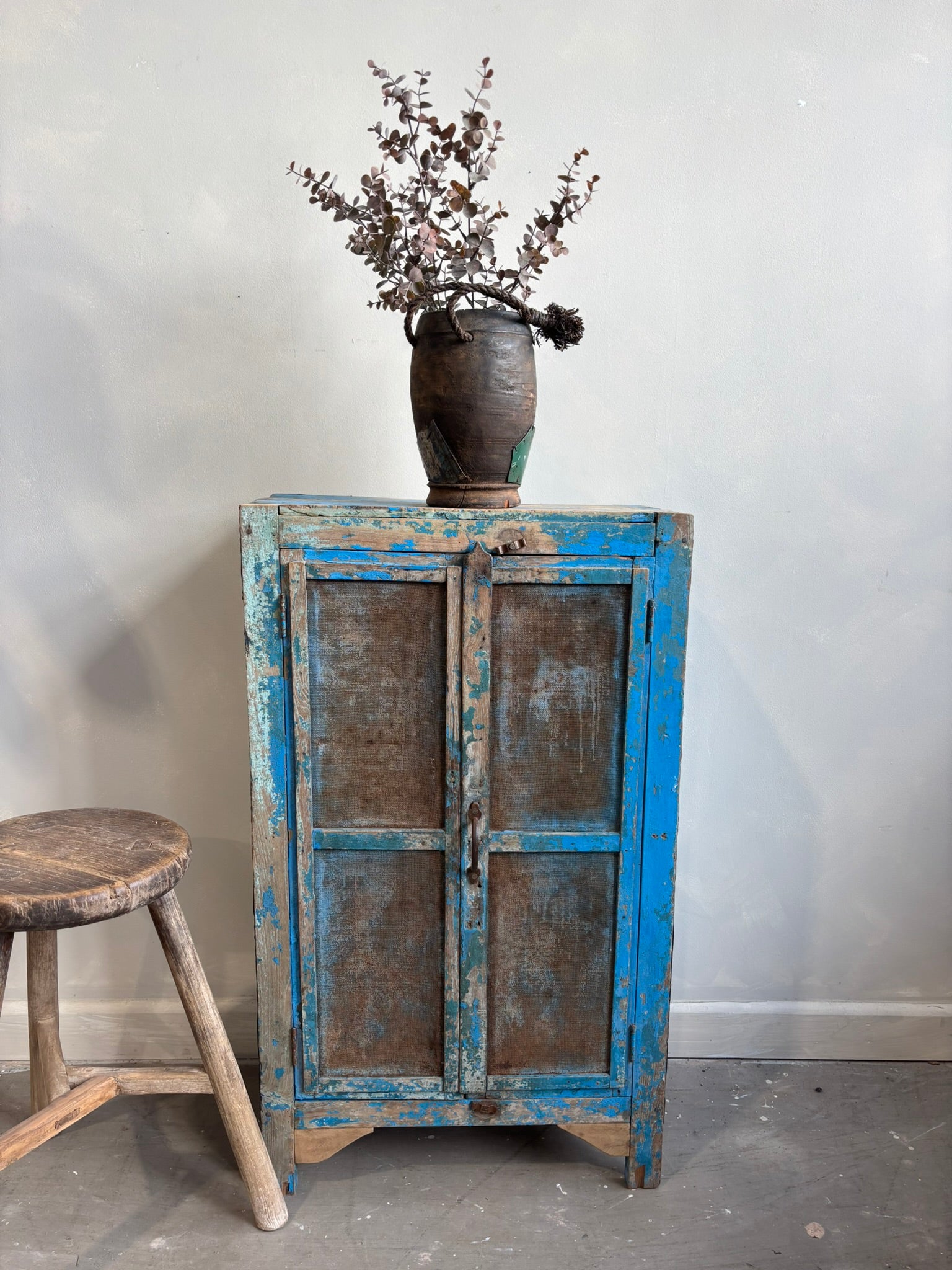 Vintage Indian Distressed Blue Cabinet