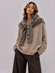Jumper with Integrated Leopard Scarf